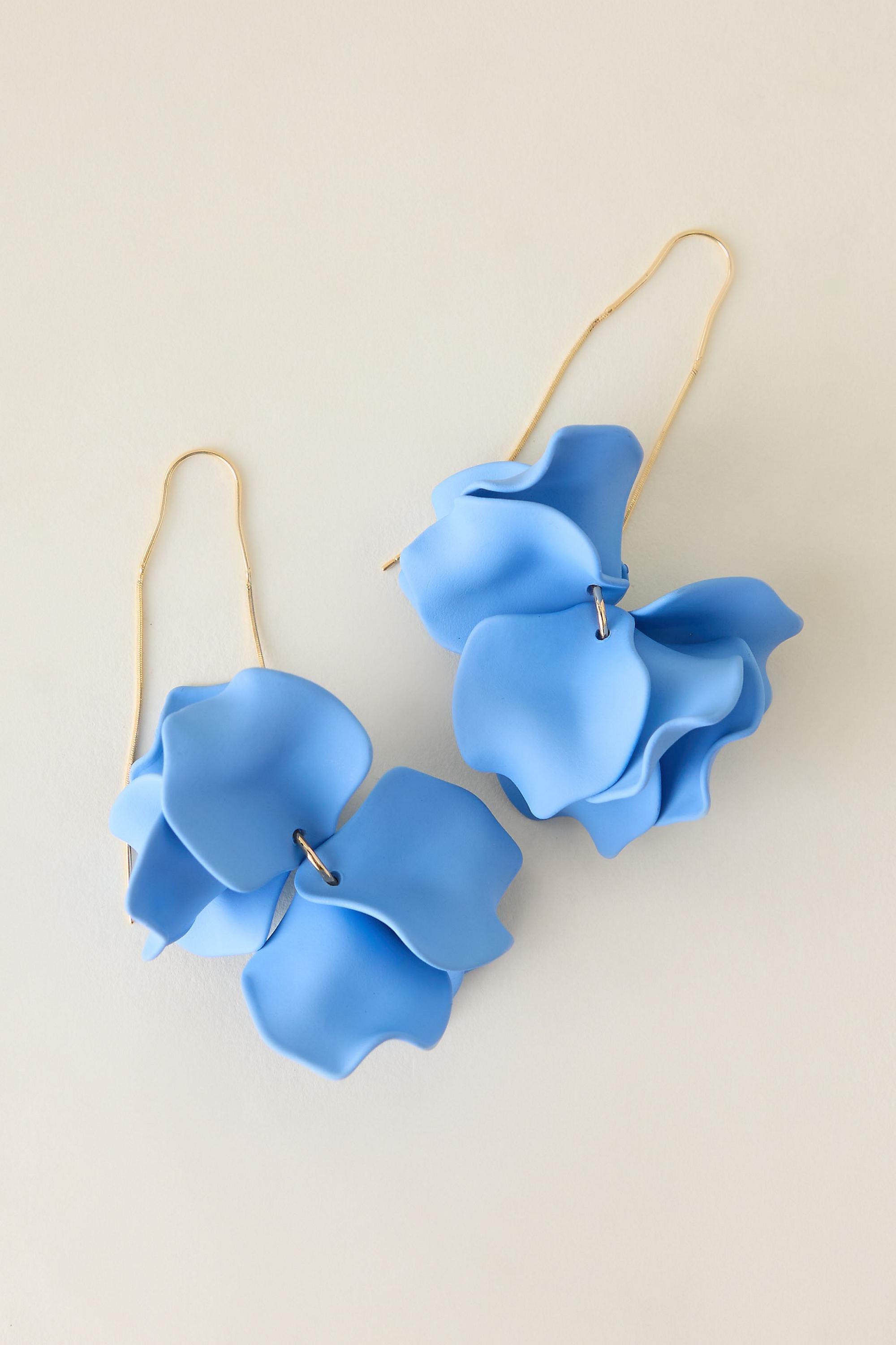 BLUE Resin Flower Threader Earrings, A501_0040, large image number 1