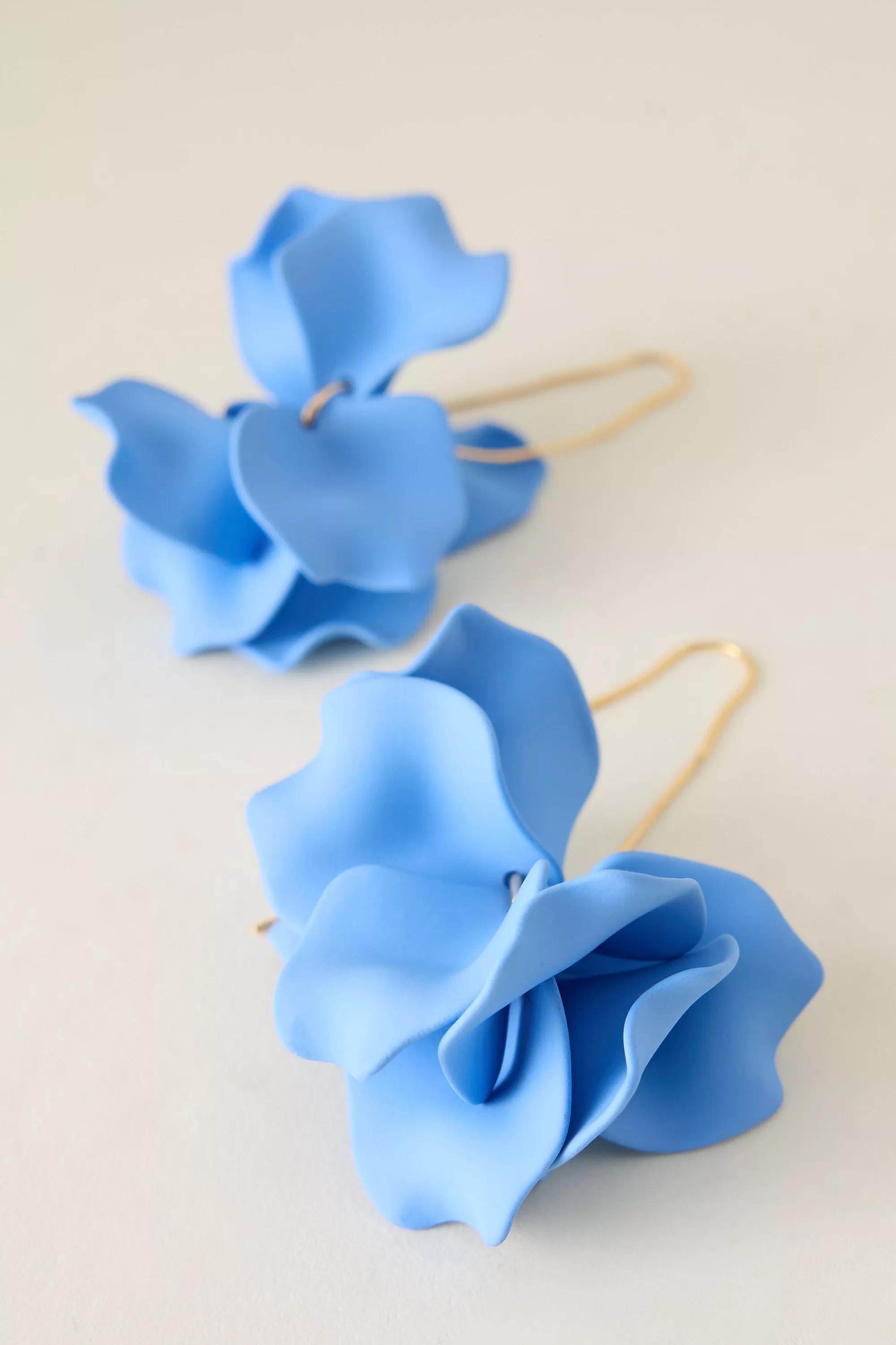BLUE Resin Flower Threader Earrings, A501_0040, large image number 2