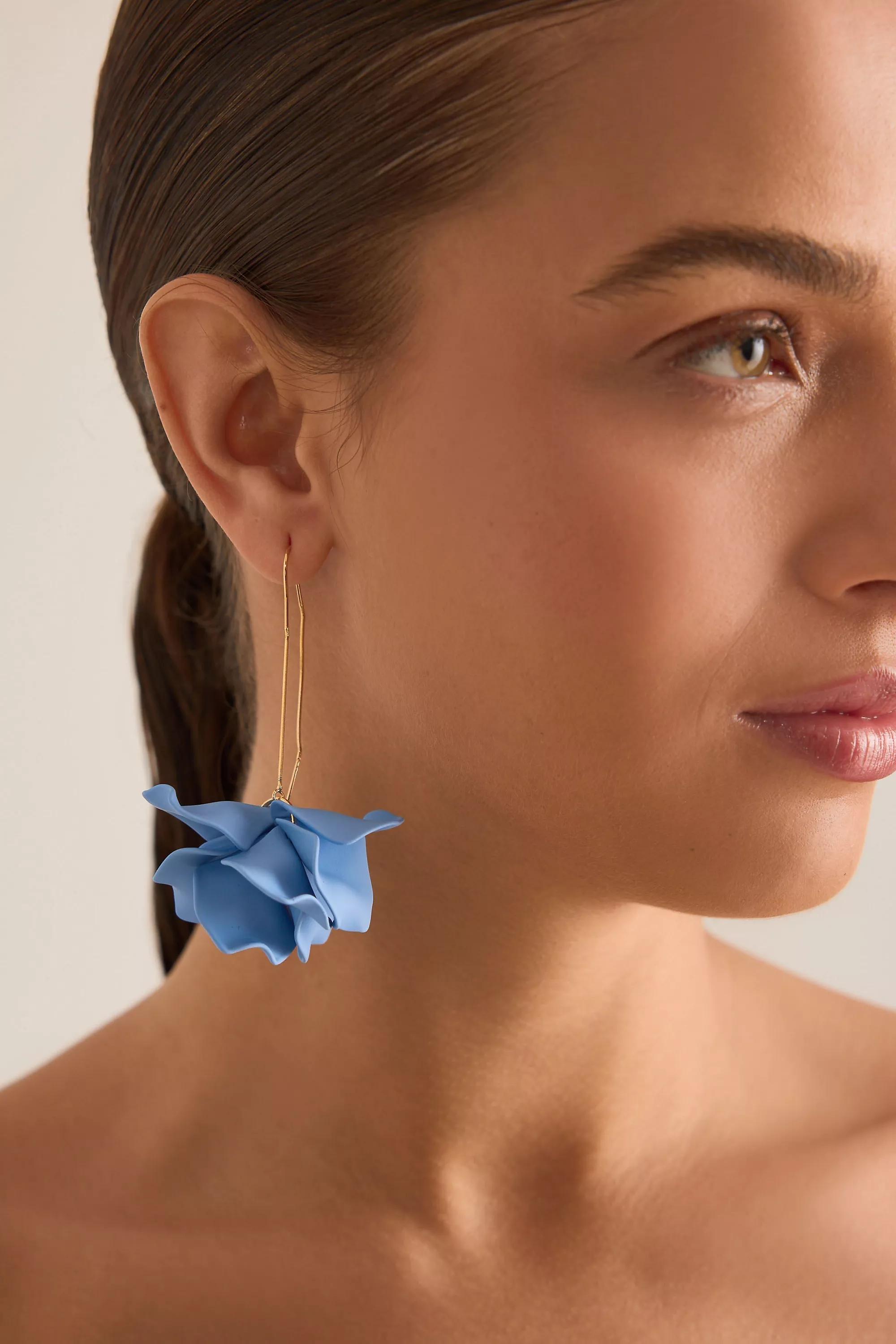 BLUE Resin Flower Threader Earrings, A501_0040, large image number 3
