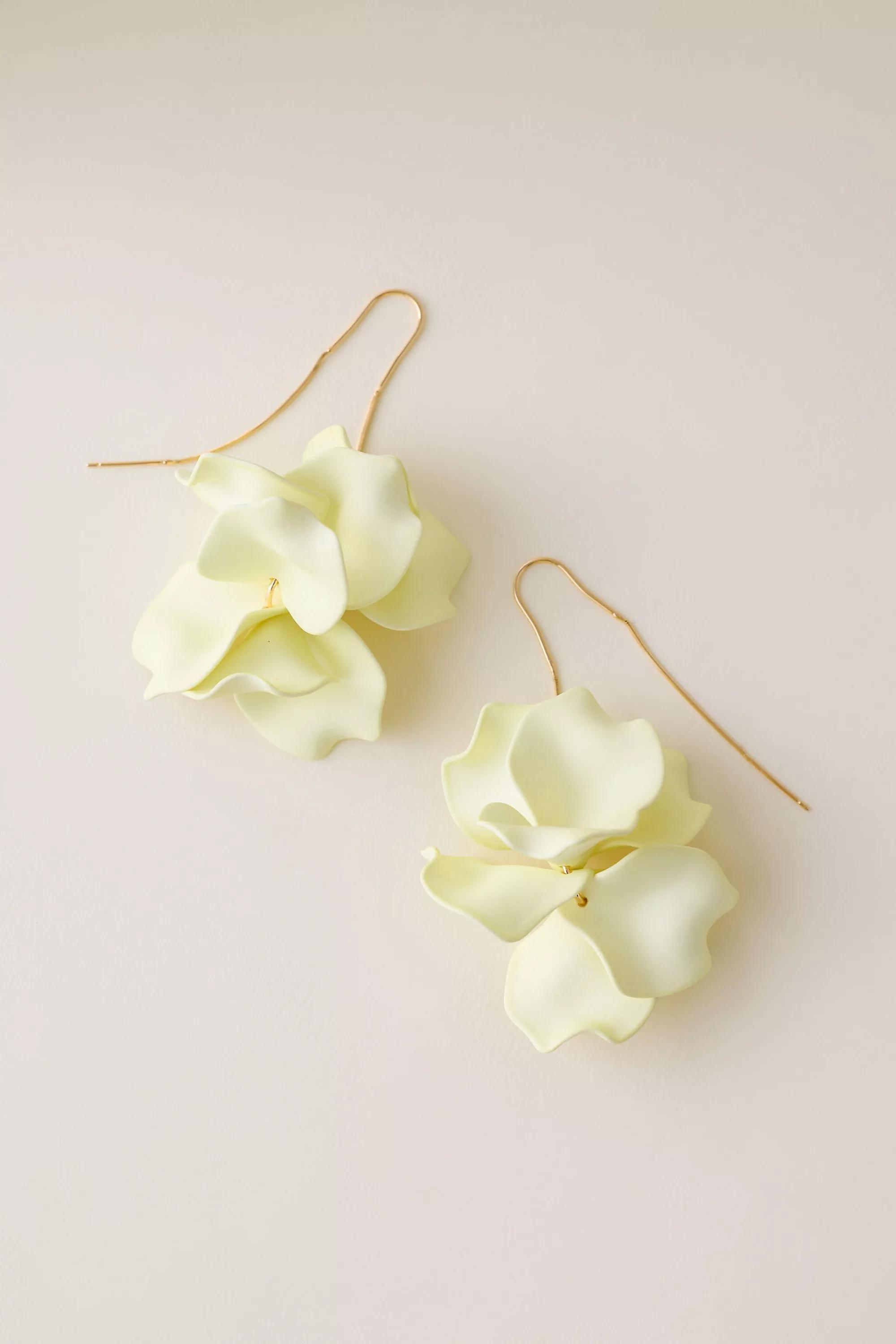 YELLOW Resin Flower Threader Earrings, A501_0072, medium