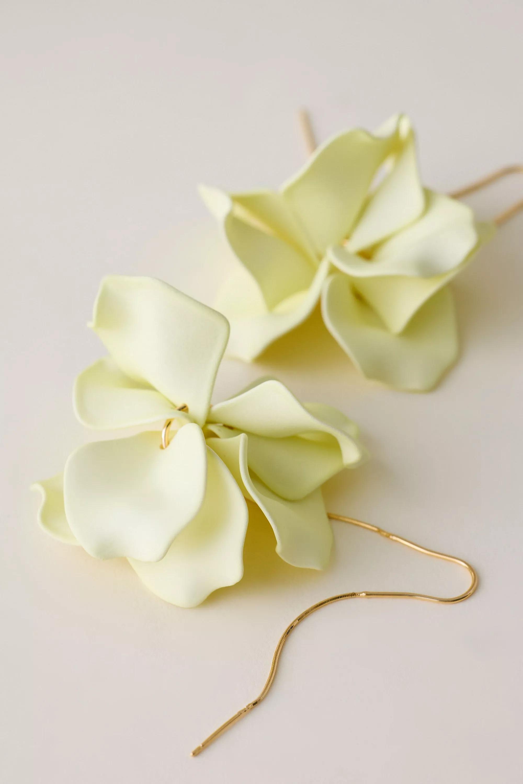 YELLOW Resin Flower Threader Earrings, A501_0072, large image number 1