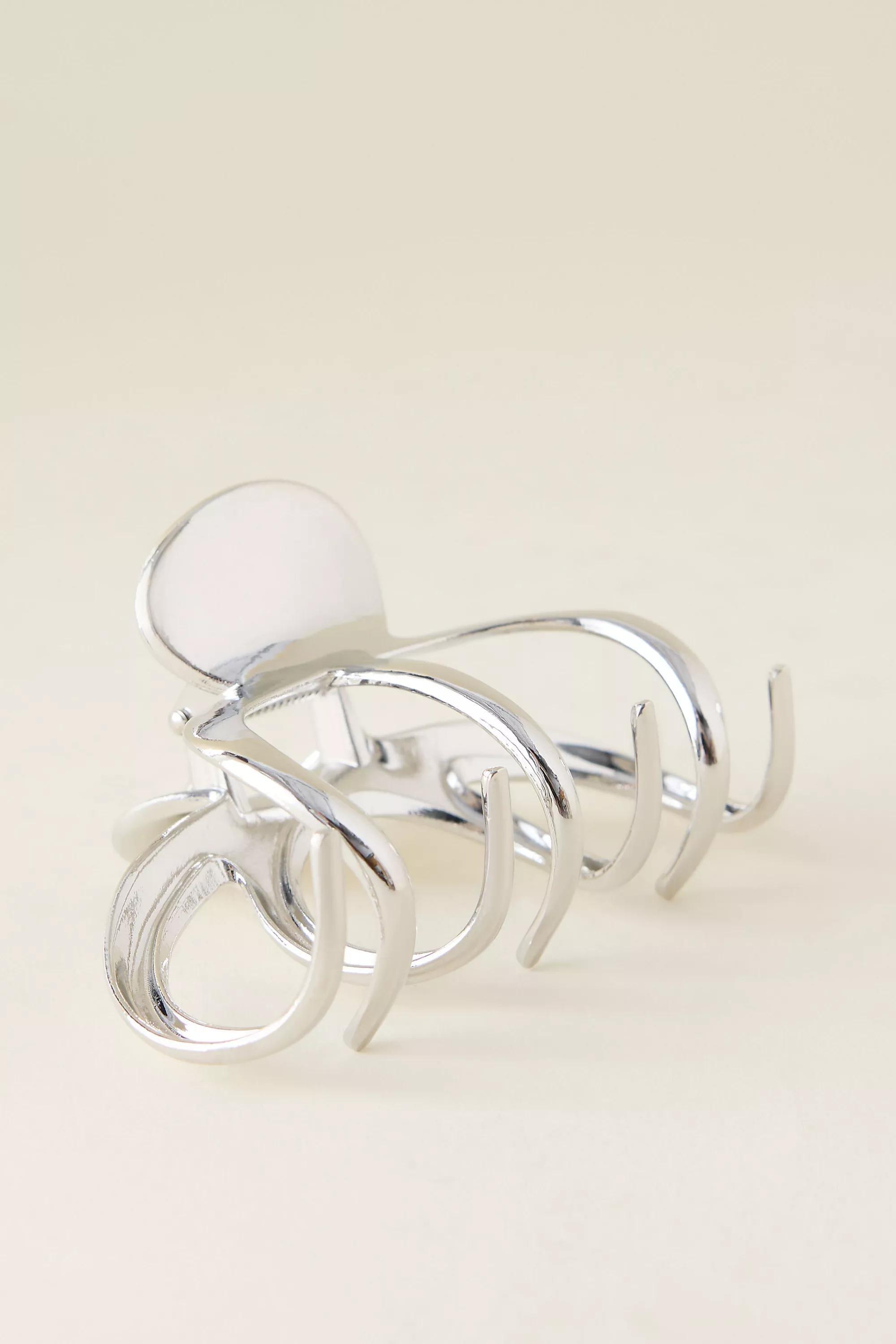 Metal Hair Claw Clip, Silver, A501_0007, large image number 0