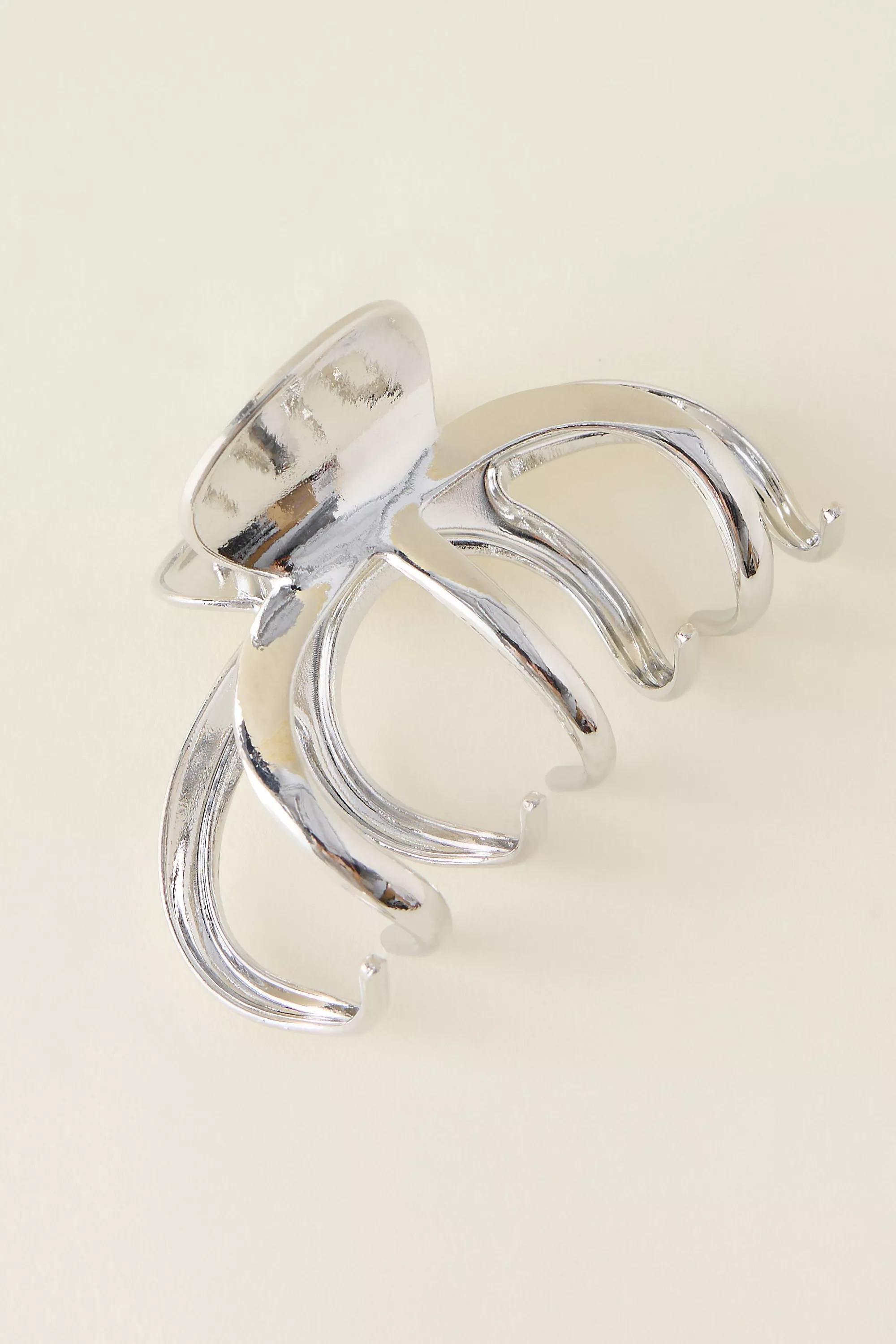 Metal Hair Claw Clip, Silver, A501_0007, large image number 1