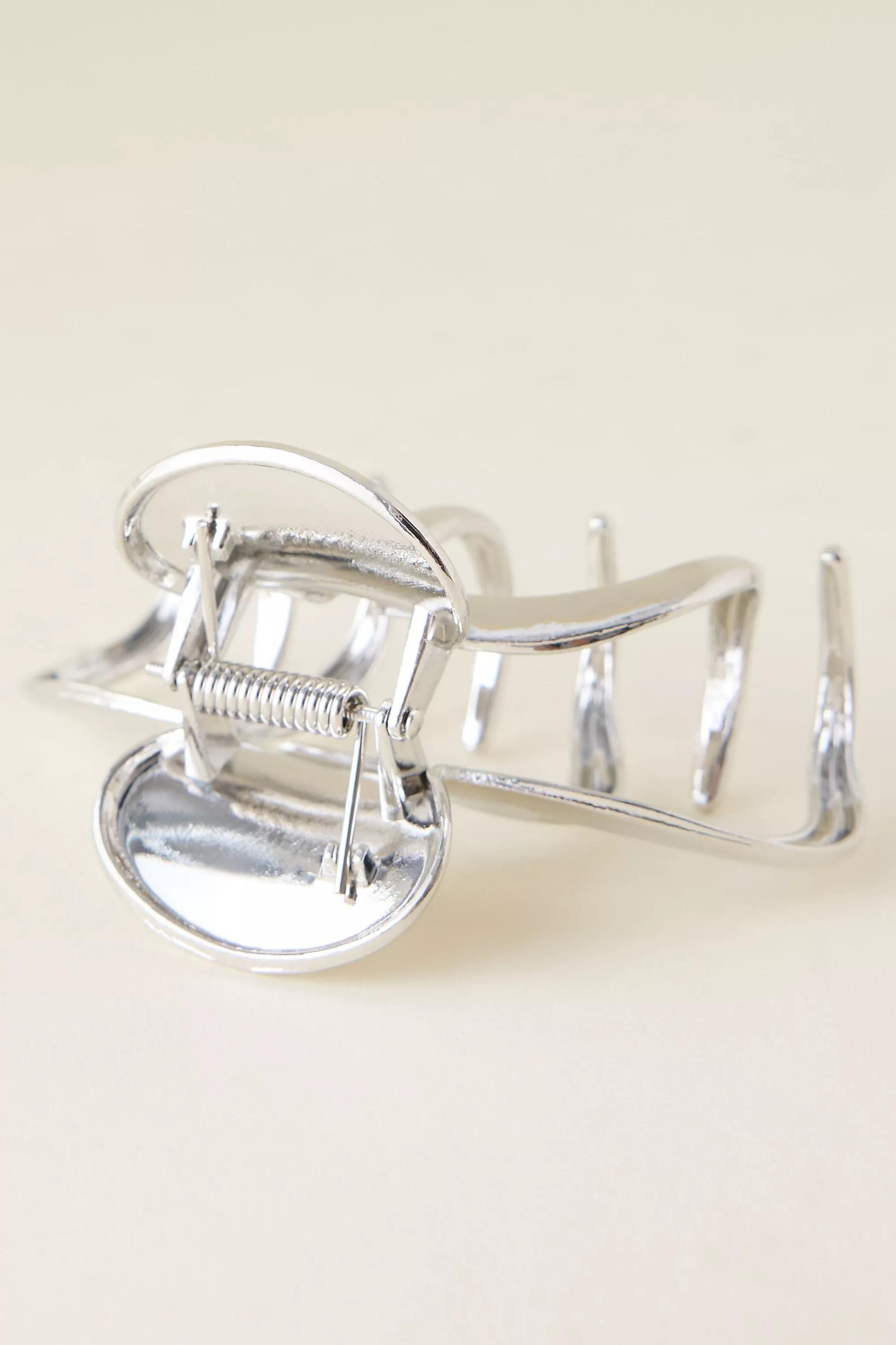 Metal Hair Claw Clip, Silver, A501_0007, large image number 2