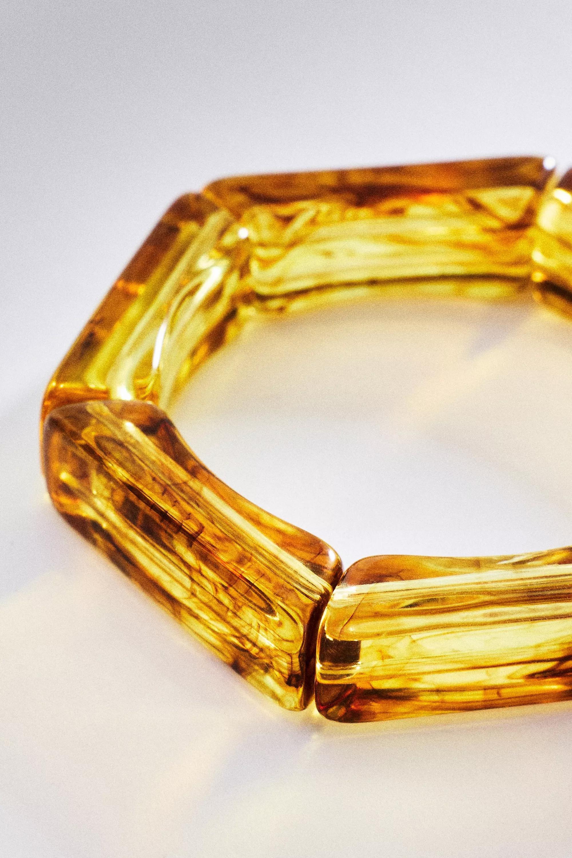 Clear Resin Stretch Bracelet, Yellow, A501_0071, large image number 1