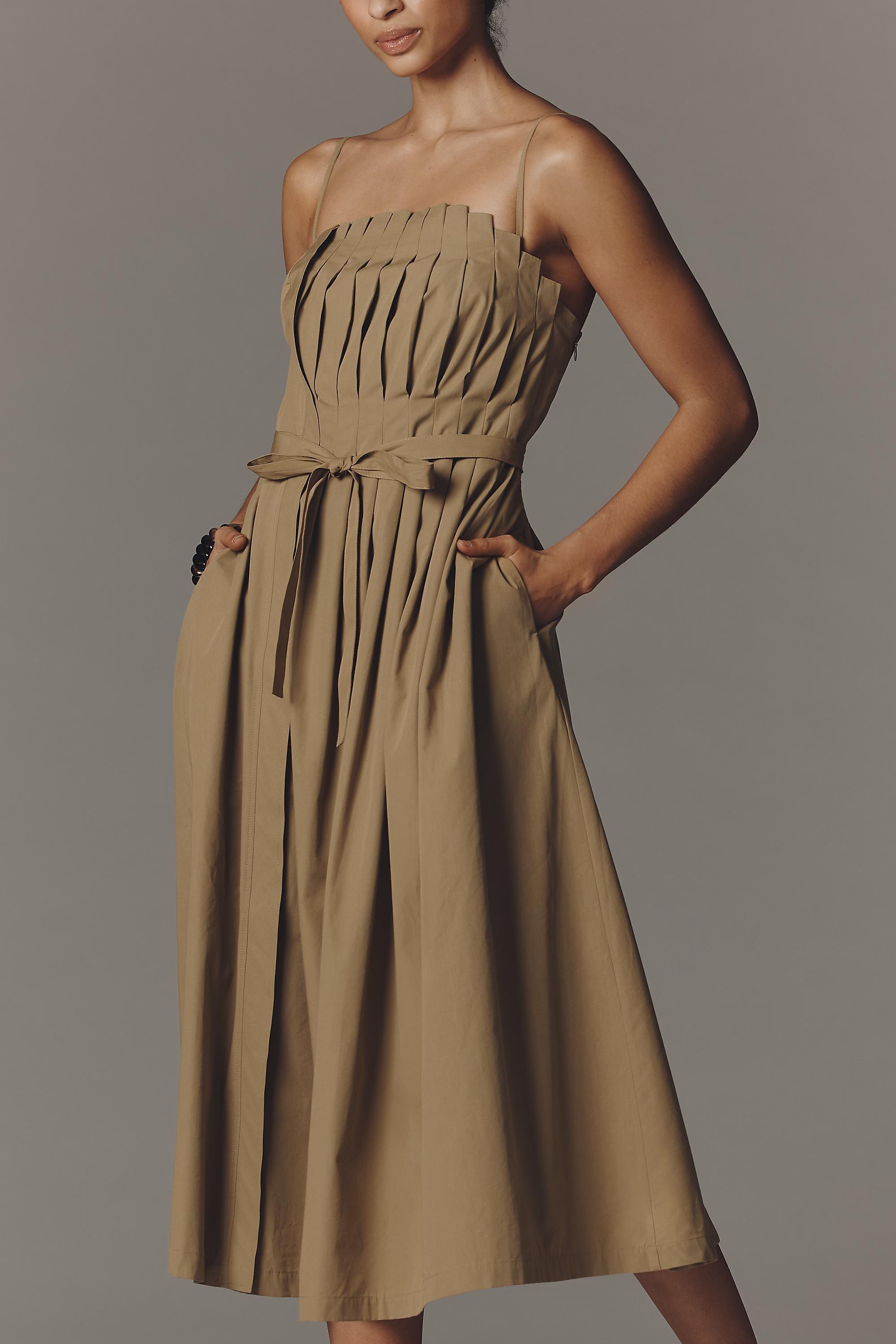 By Anthropologie Utility Pleated Maxi Dress, Green, A501_0030, large image number 3