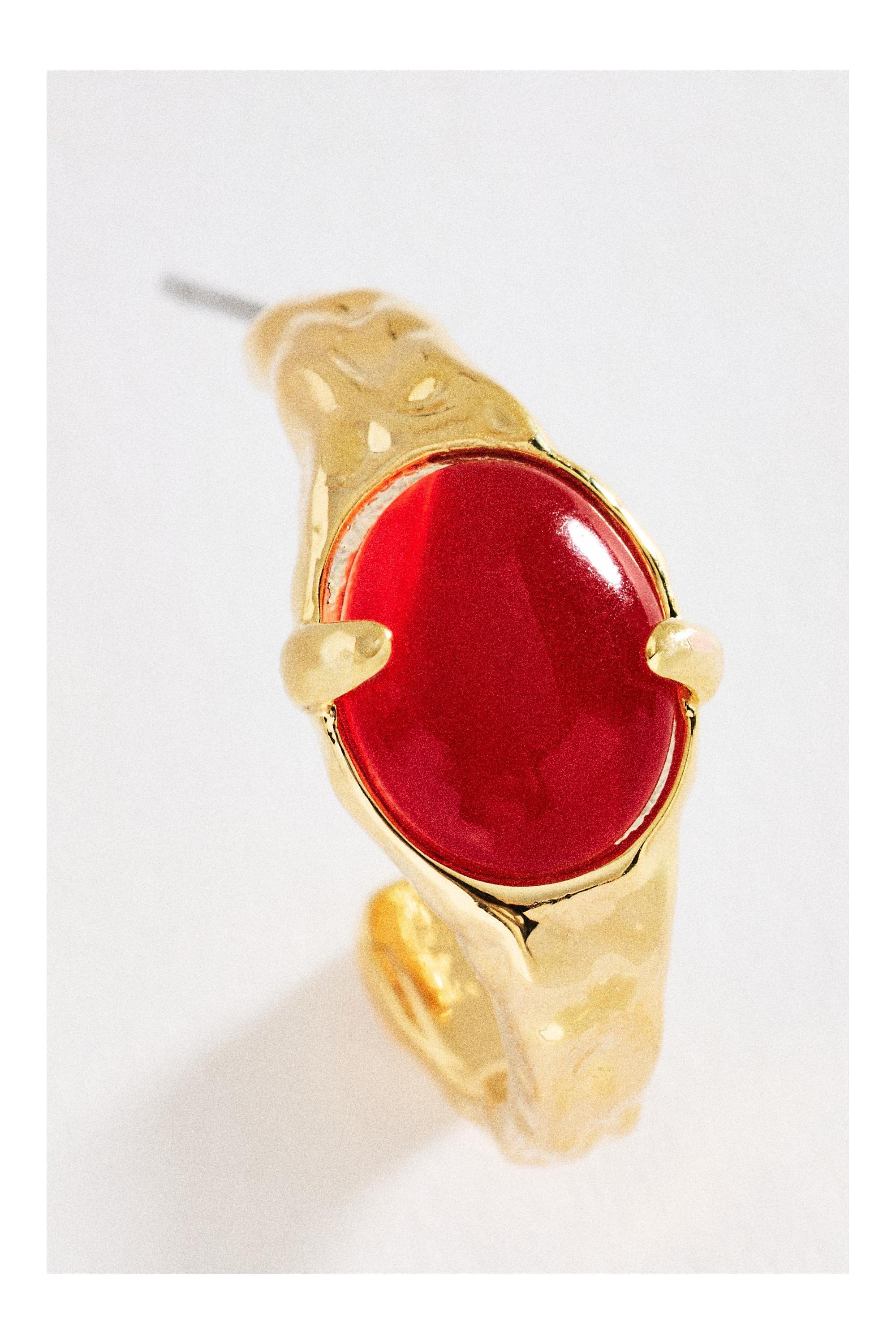 Mini Stone Hoop Earrings, Red, Red, large image number 2