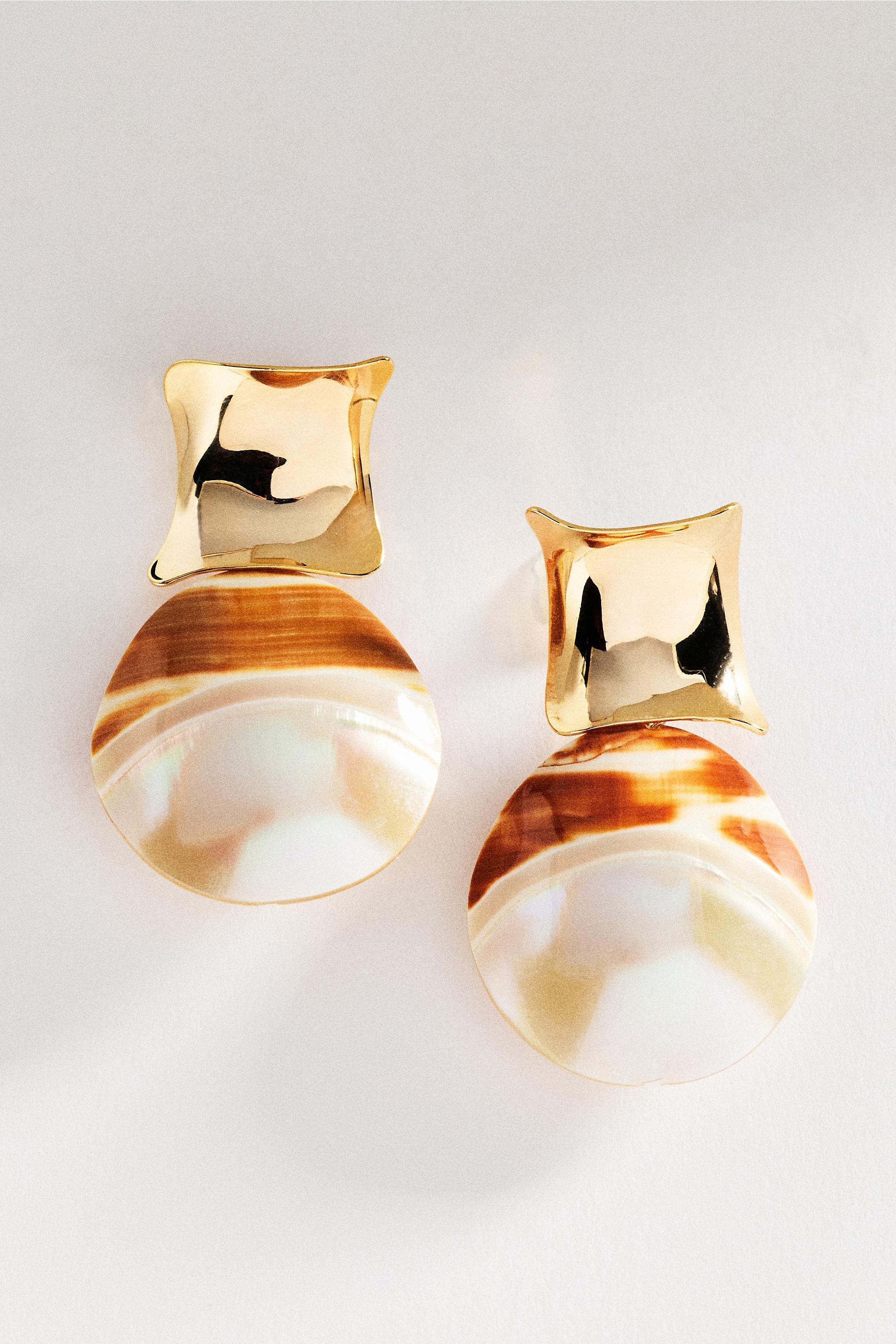 Textured Pearl Drop Earrings, Gold, A501_0070, large image number 1