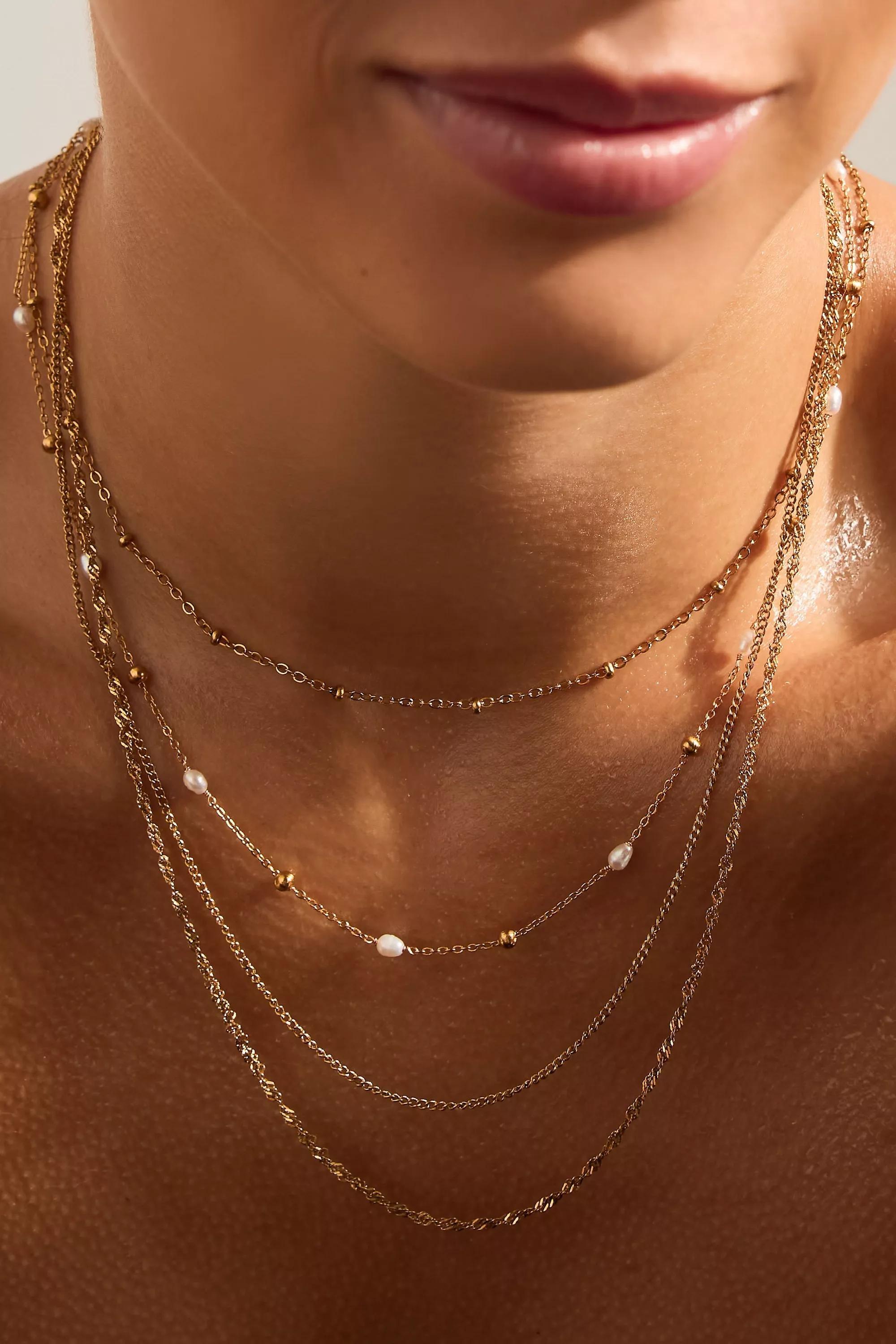 Water-Resistant Beaded Faux-Pearl Necklace, Brown, A501_0020, medium