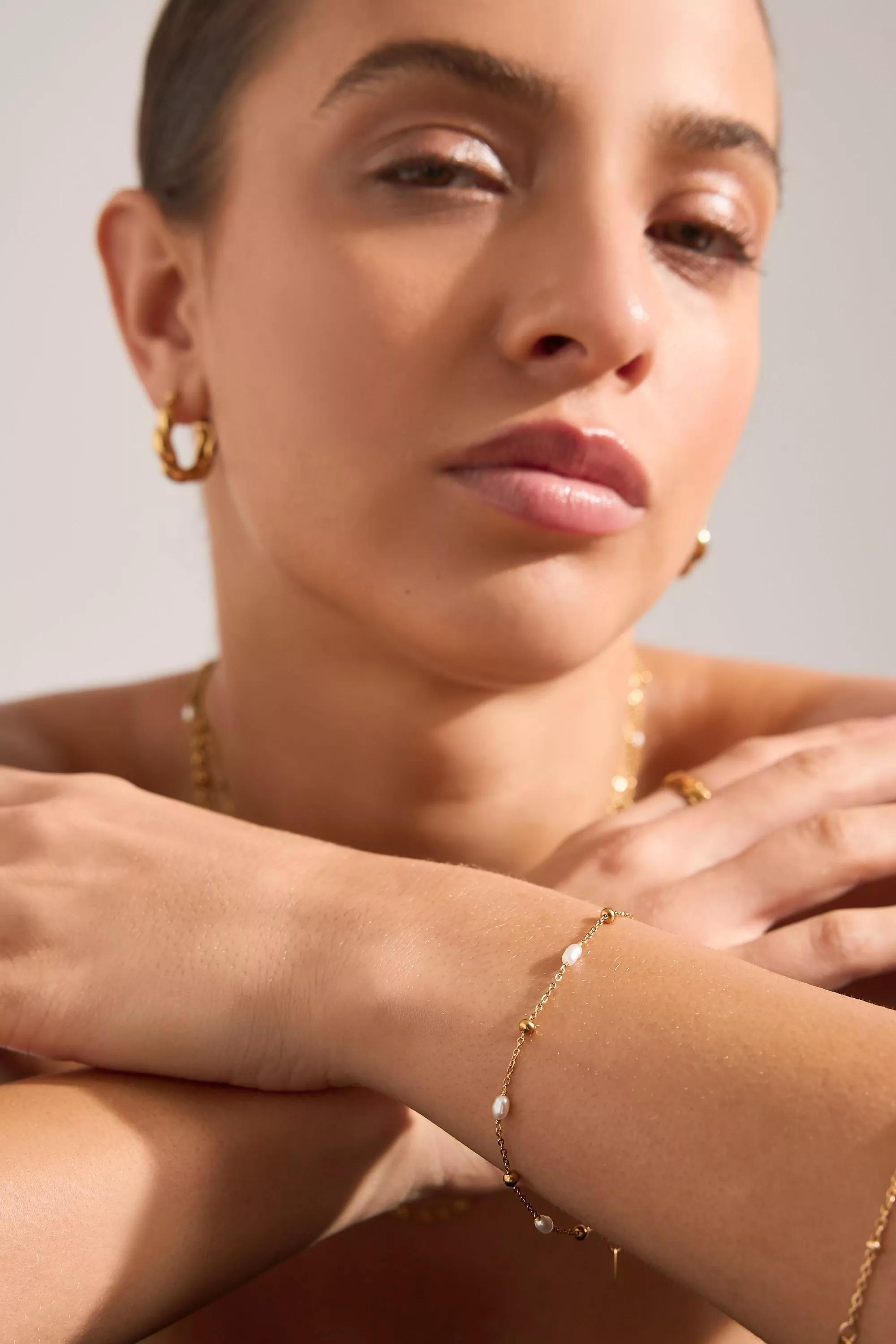 Water-Resistant Beaded Faux-Pearl Bracelet, Brown, A501_0020, large image number 0