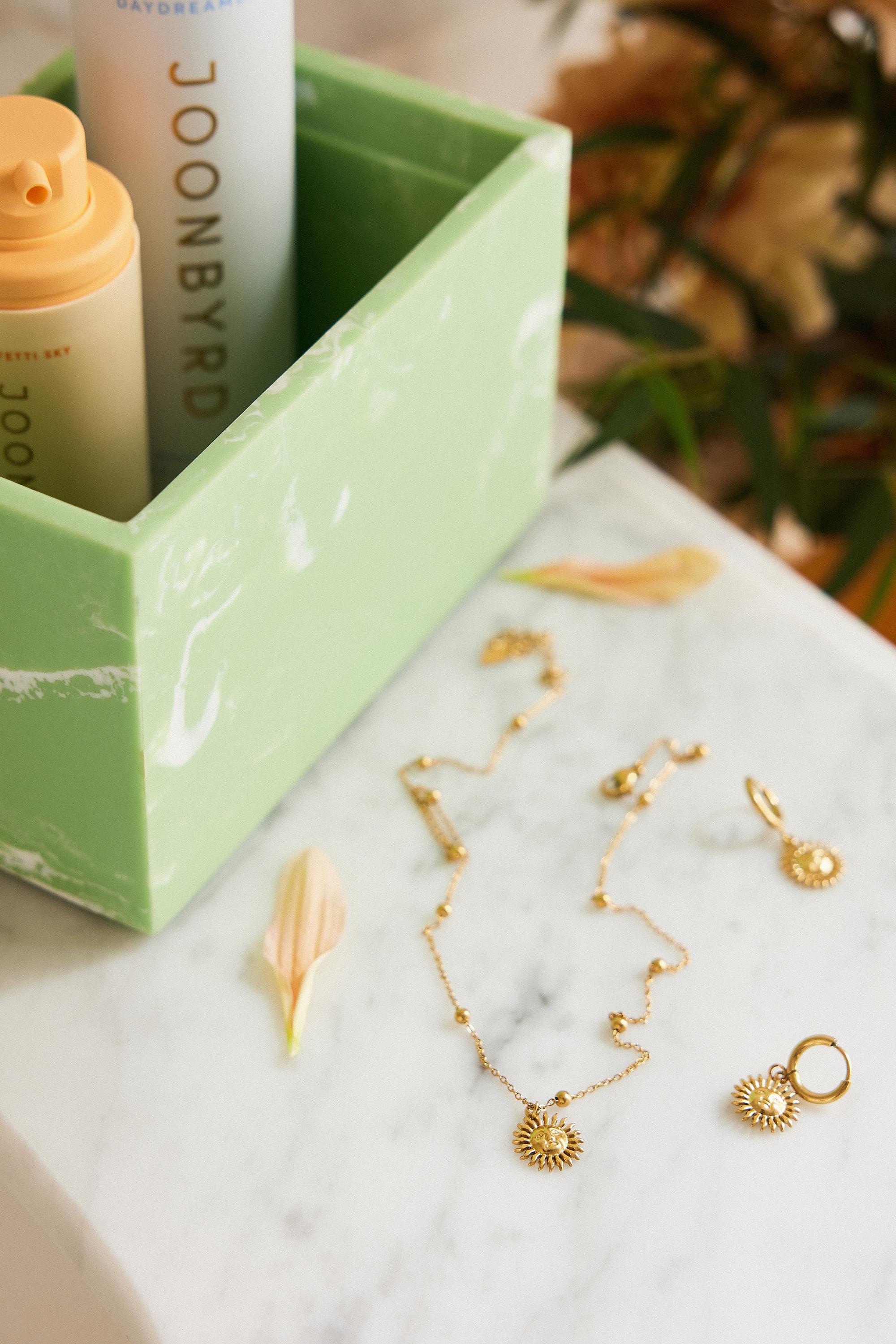 Water-Resistant Sun Pendant Necklace, Gold, A501_0070, large image number 1