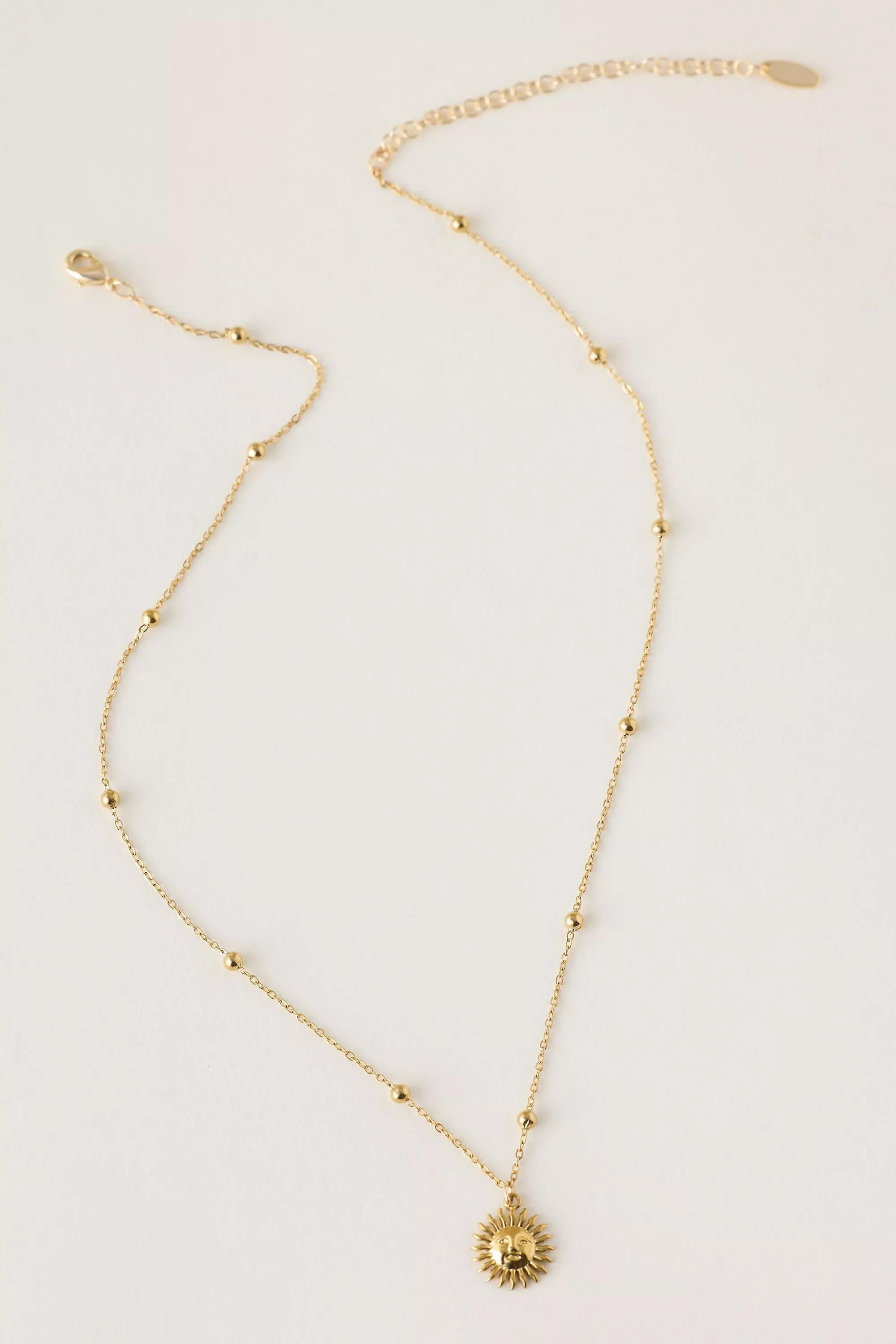 Water-Resistant Sun Pendant Necklace, Gold, A501_0070, large image number 2