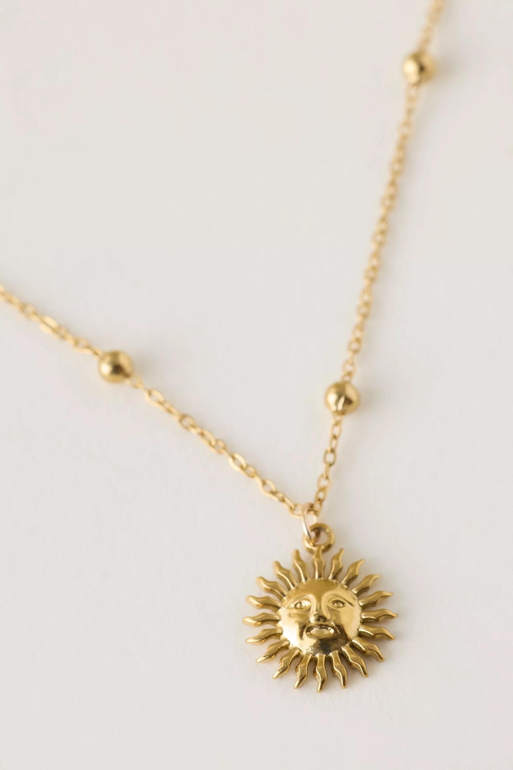 Water-Resistant Sun Pendant Necklace, Gold, A501_0070, large image number 3