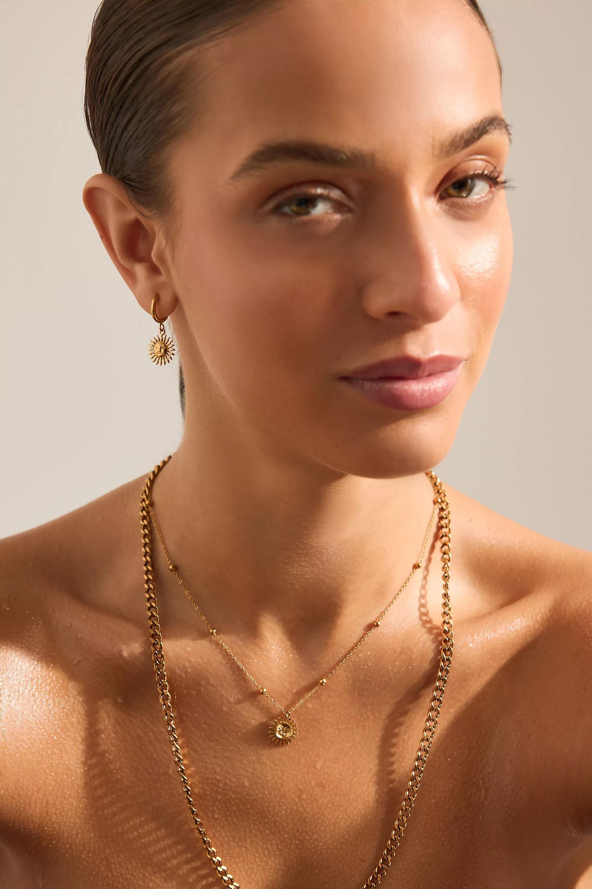 Water-Resistant Sun Huggie Hoop Earrings, Gold, A501_0070, large image number 2