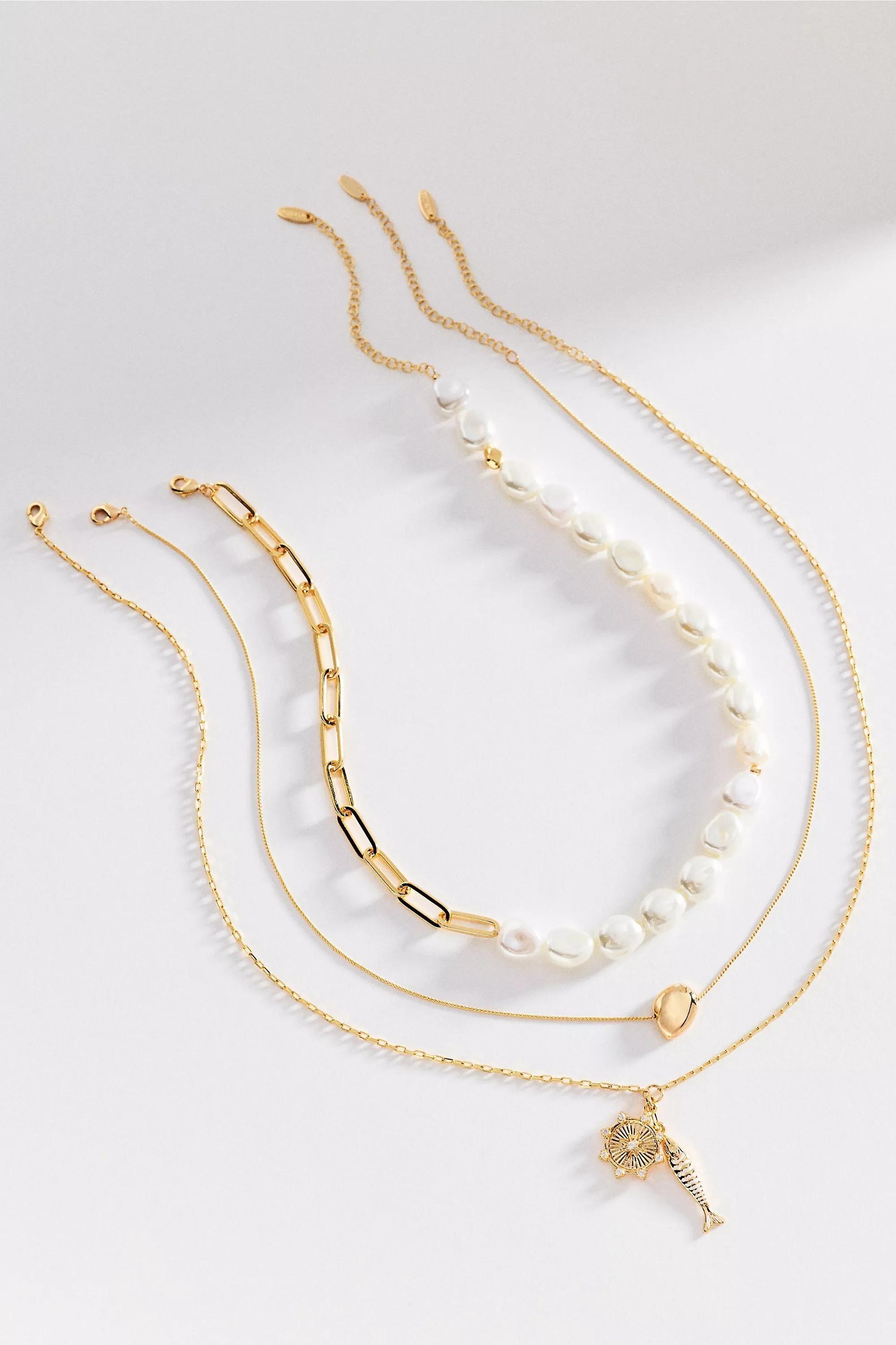 By Anthropologie Shades Of Sea Layering Necklaces, White, A501_0012, large image number 1