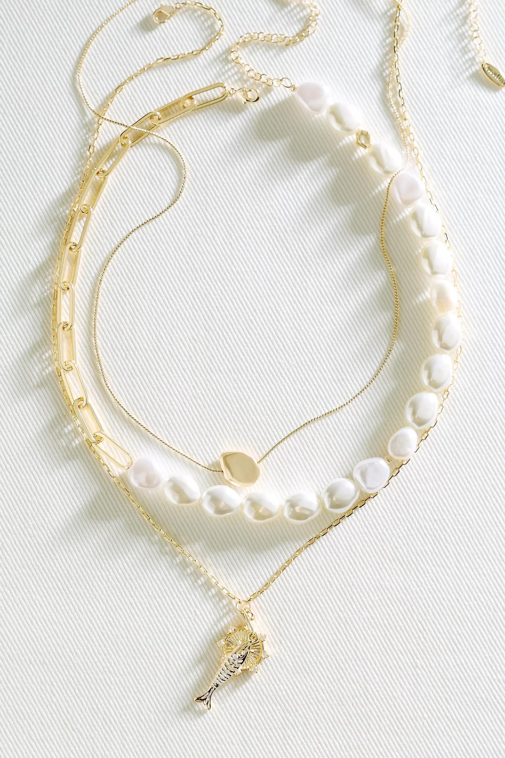By Anthropologie Shades Of Sea Layering Necklaces, White, A501_0012, large image number 2