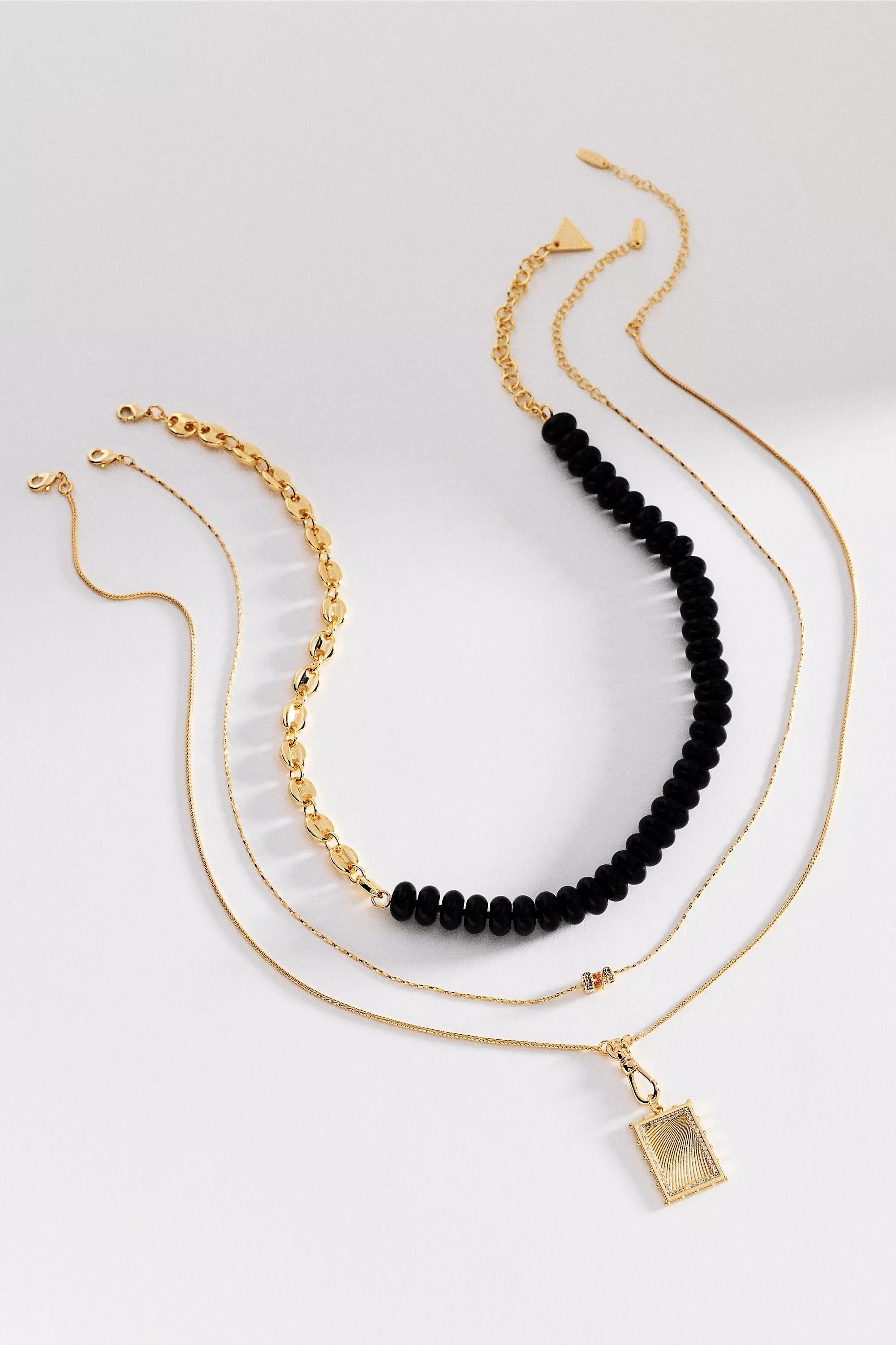 By Anthropologie Shades Of Sea Layering Necklaces, Navy, A501_0041, large image number 1