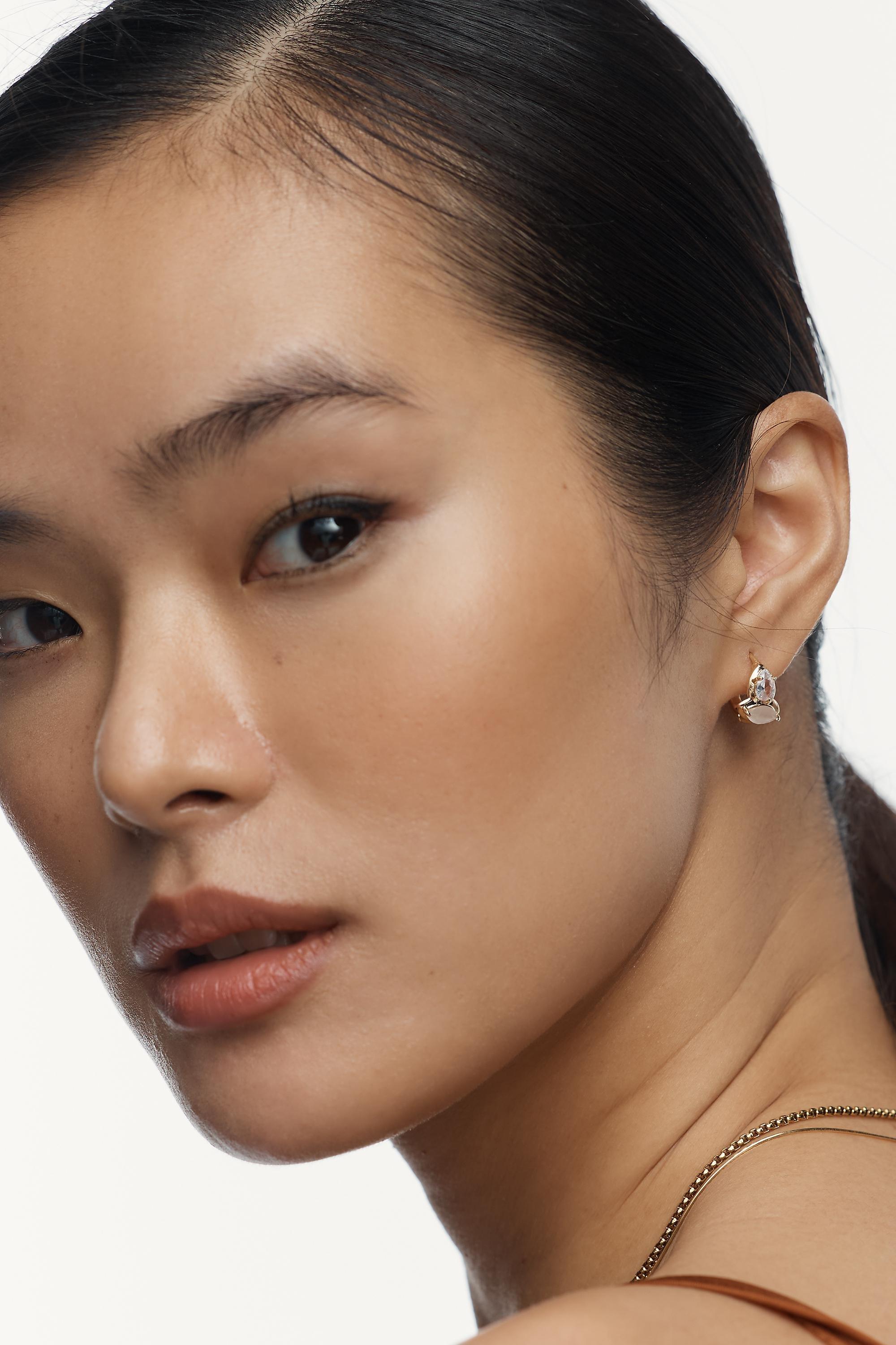 Double Stone Huggie Hoop Earrings, Transparent, A501_0017, large image number 1