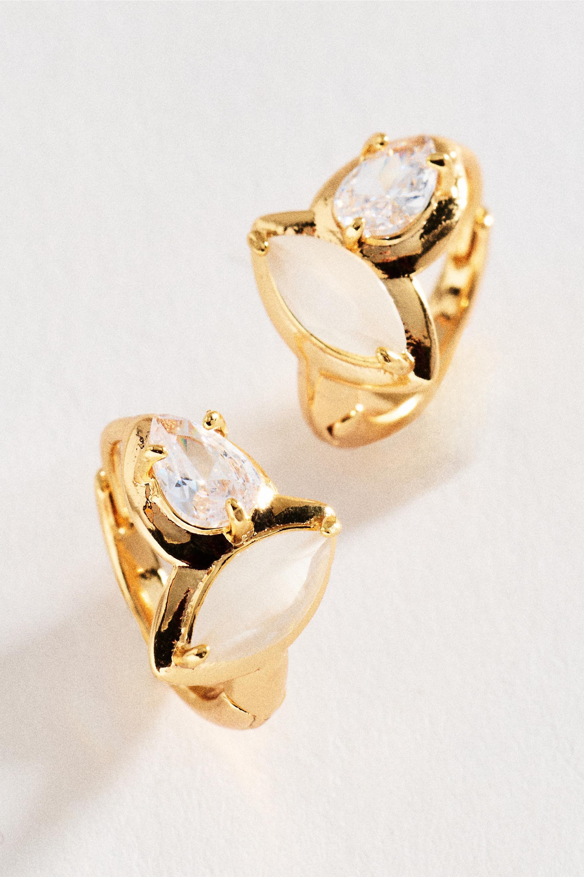 Double Stone Huggie Hoop Earrings, Transparent, A501_0017, large image number 3