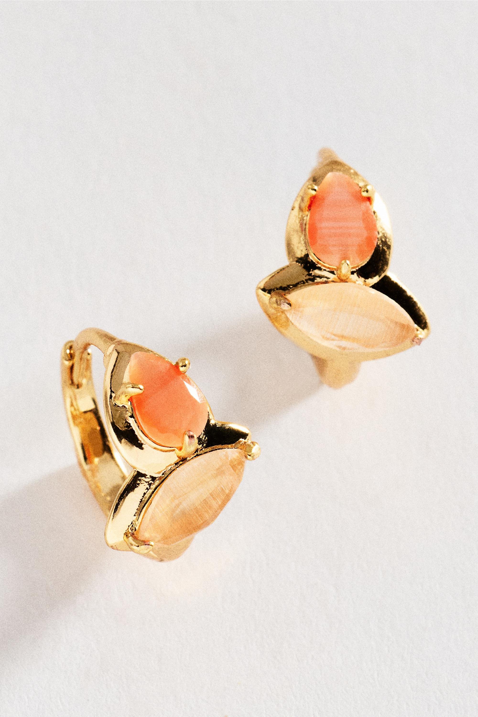 Orange Double Stone Huggie Hoop Earrings, A501_0080, large image number 0