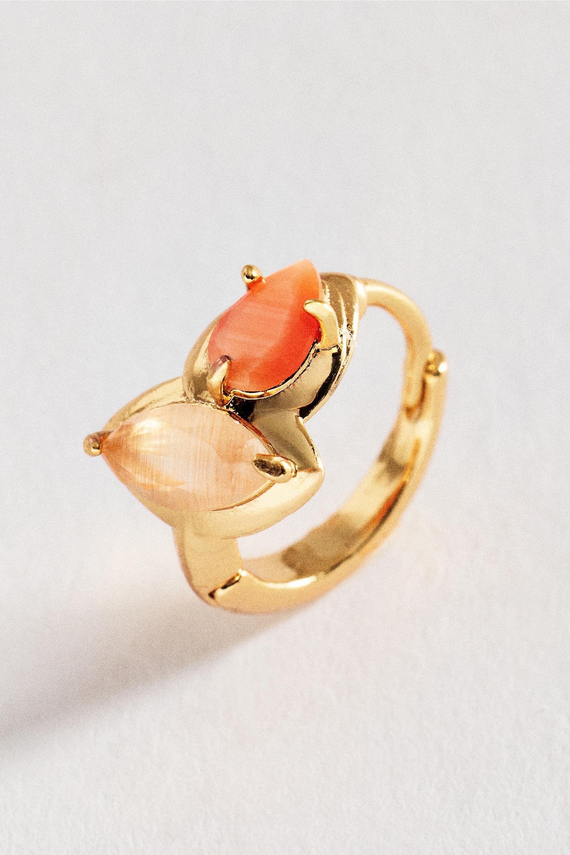 Orange Double Stone Huggie Hoop Earrings, A501_0080, large image number 2