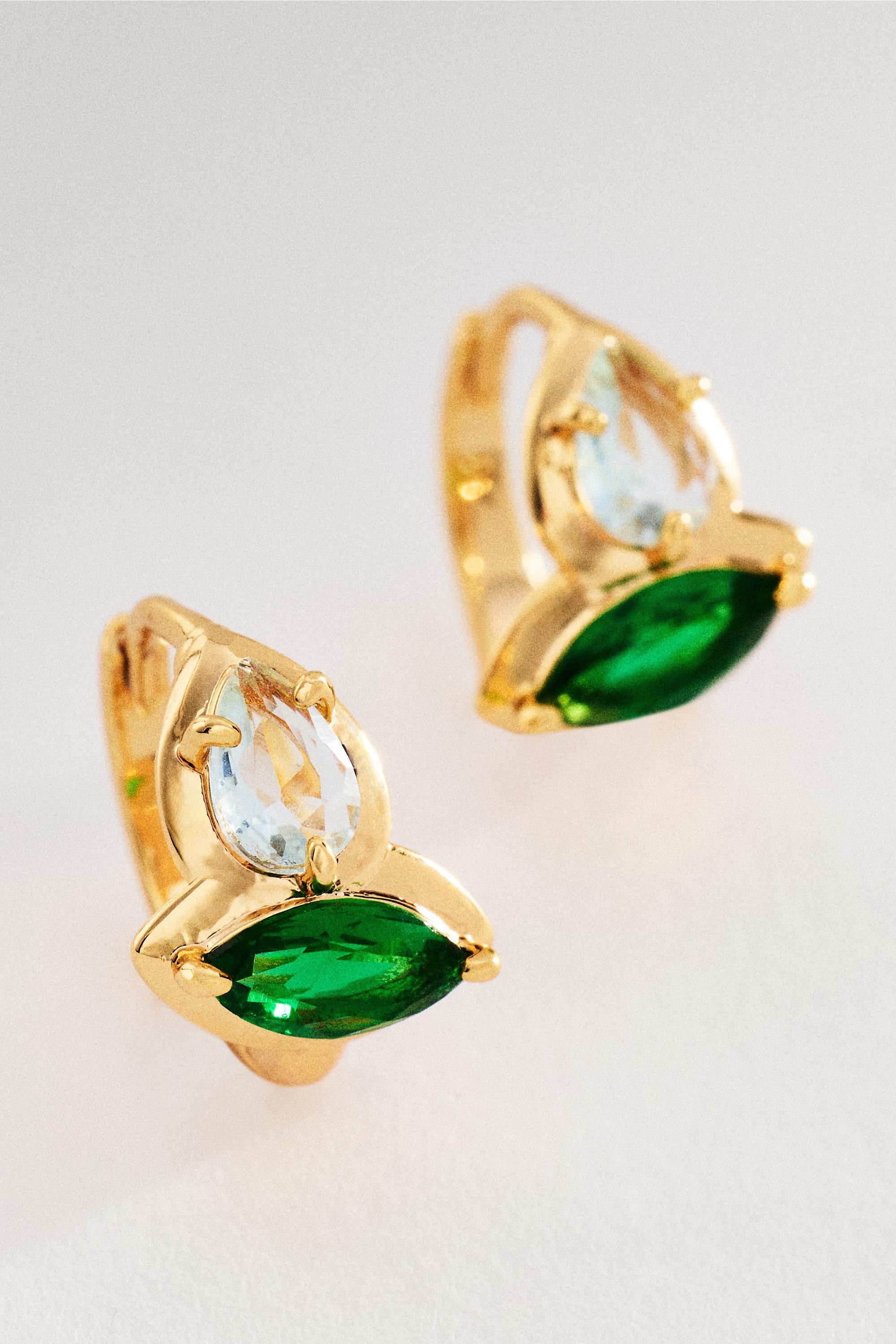 Light Green Double Stone Huggie Hoop Earrings, A501_0237, medium