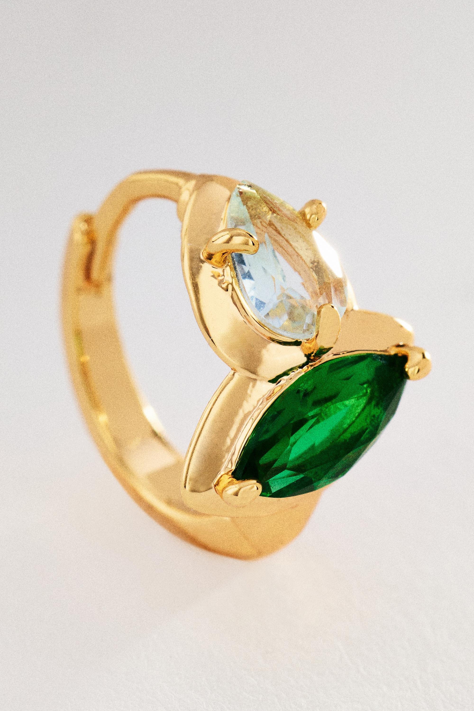 Light Green Double Stone Huggie Hoop Earrings, Green, medium
