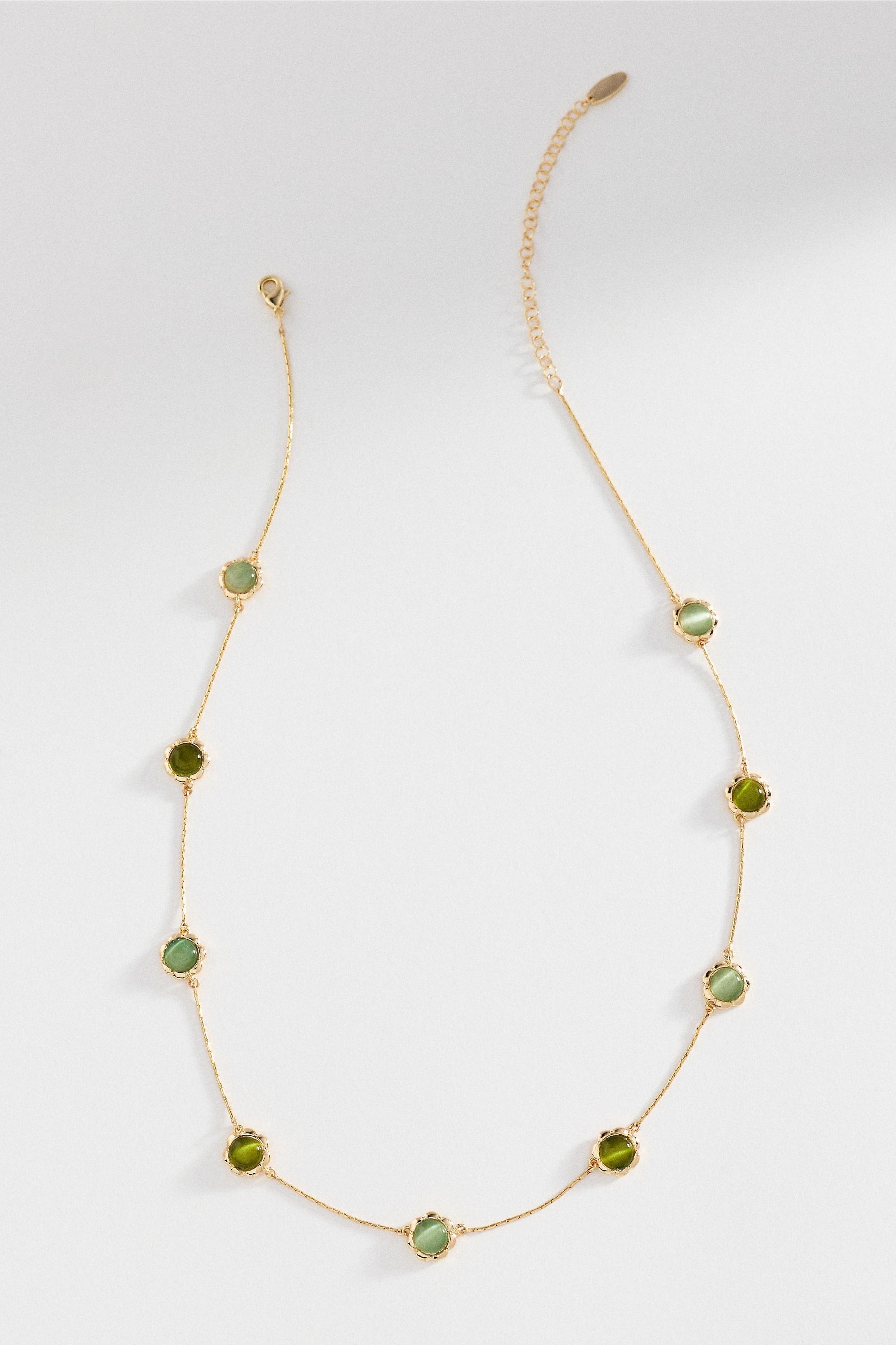 Green Delicate Dotted Stone Necklace, A501_0030, large image number 0