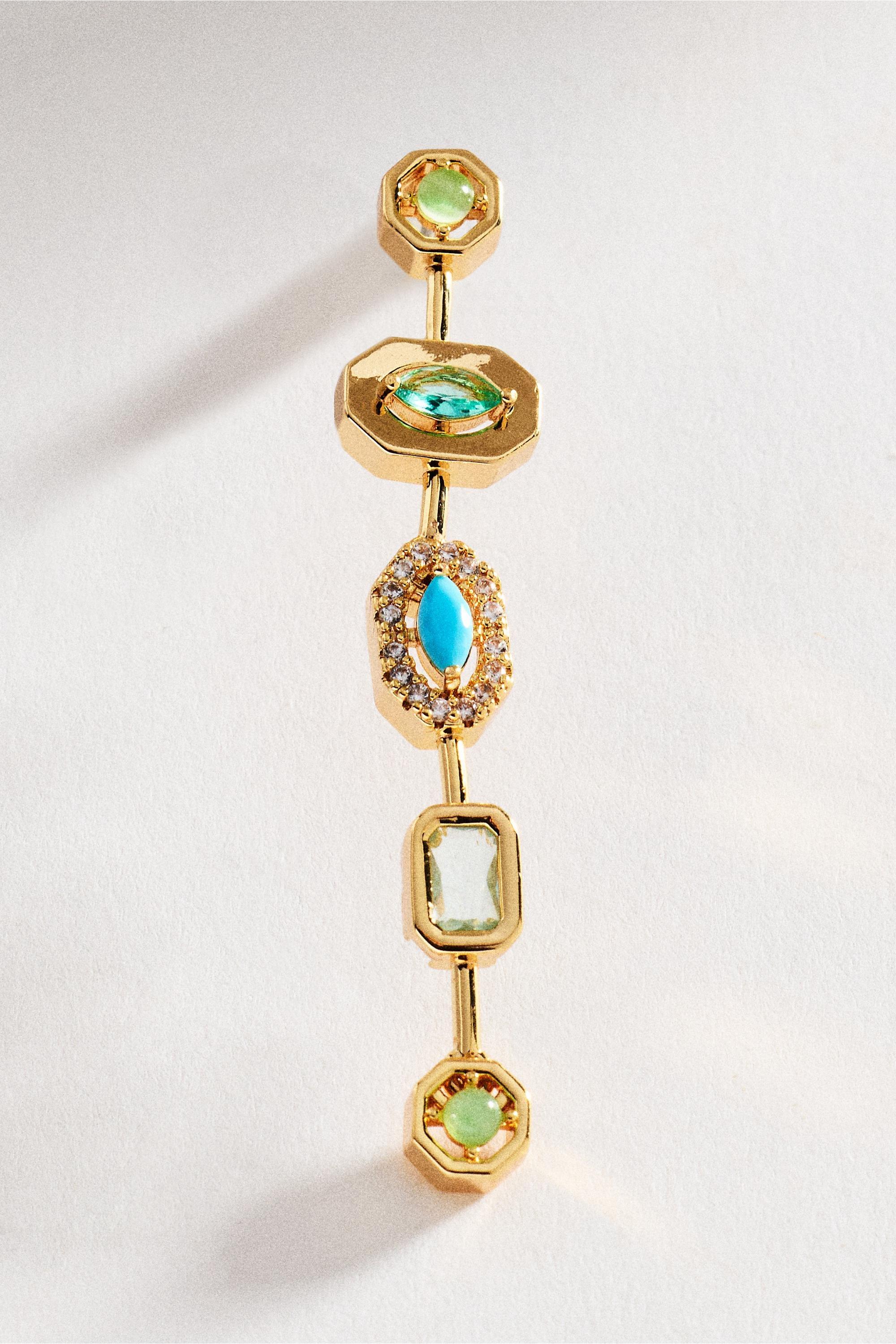 Blue Pattern Shaped Stone Drop Earrings, A501_0049, large image number 1