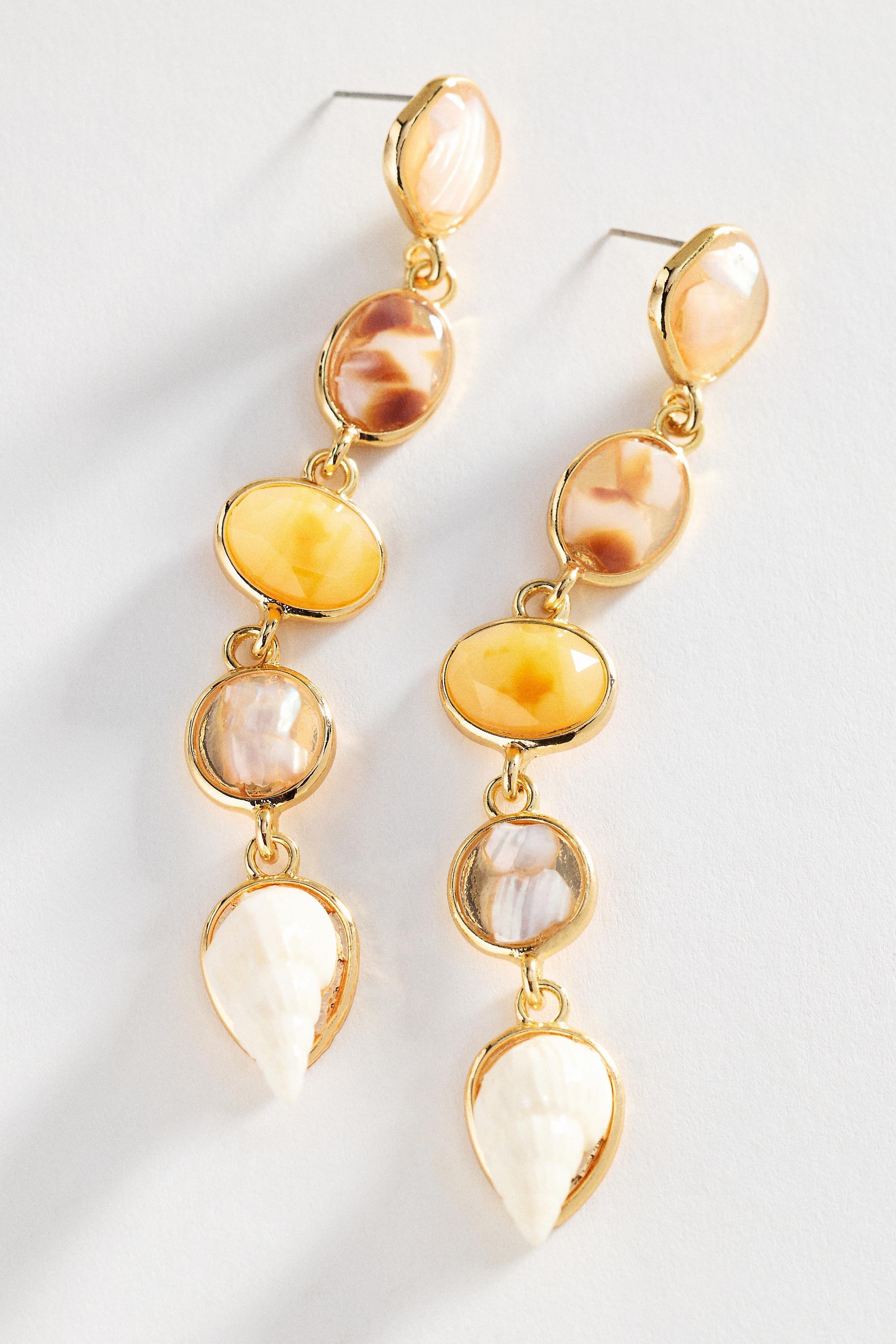 Seashell Stack Drop Earrings, White, A501_0015, large image number 0