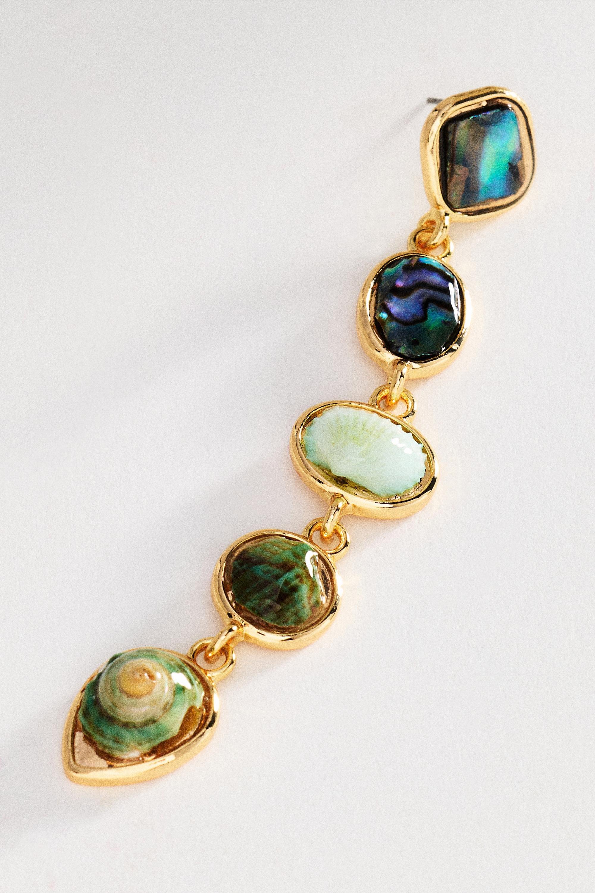 Seashell Stack Drop Earrings, Green, A501_0038, large image number 1