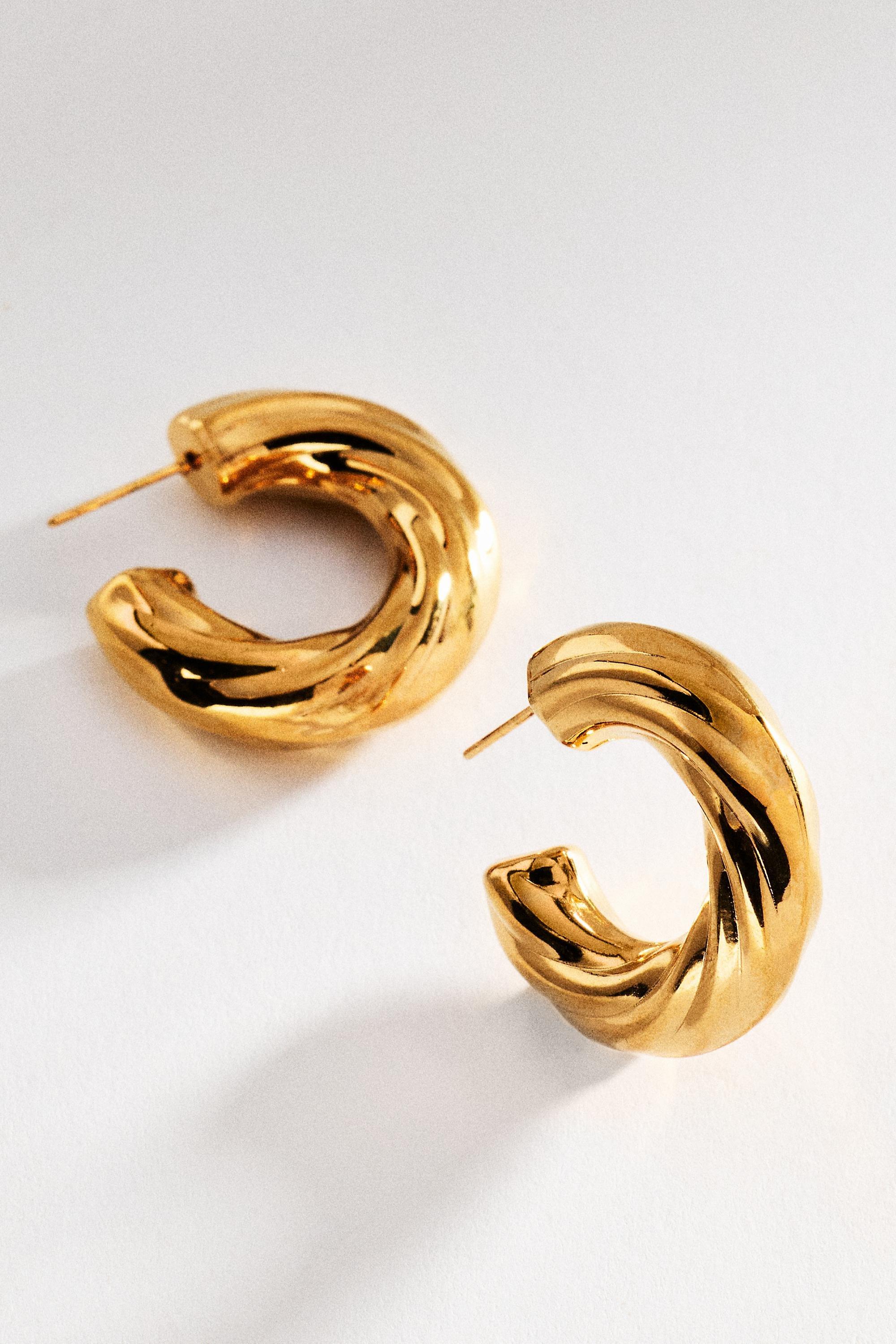 Textured Hoop Post Earrings, Gold, A501_0070, large image number 0
