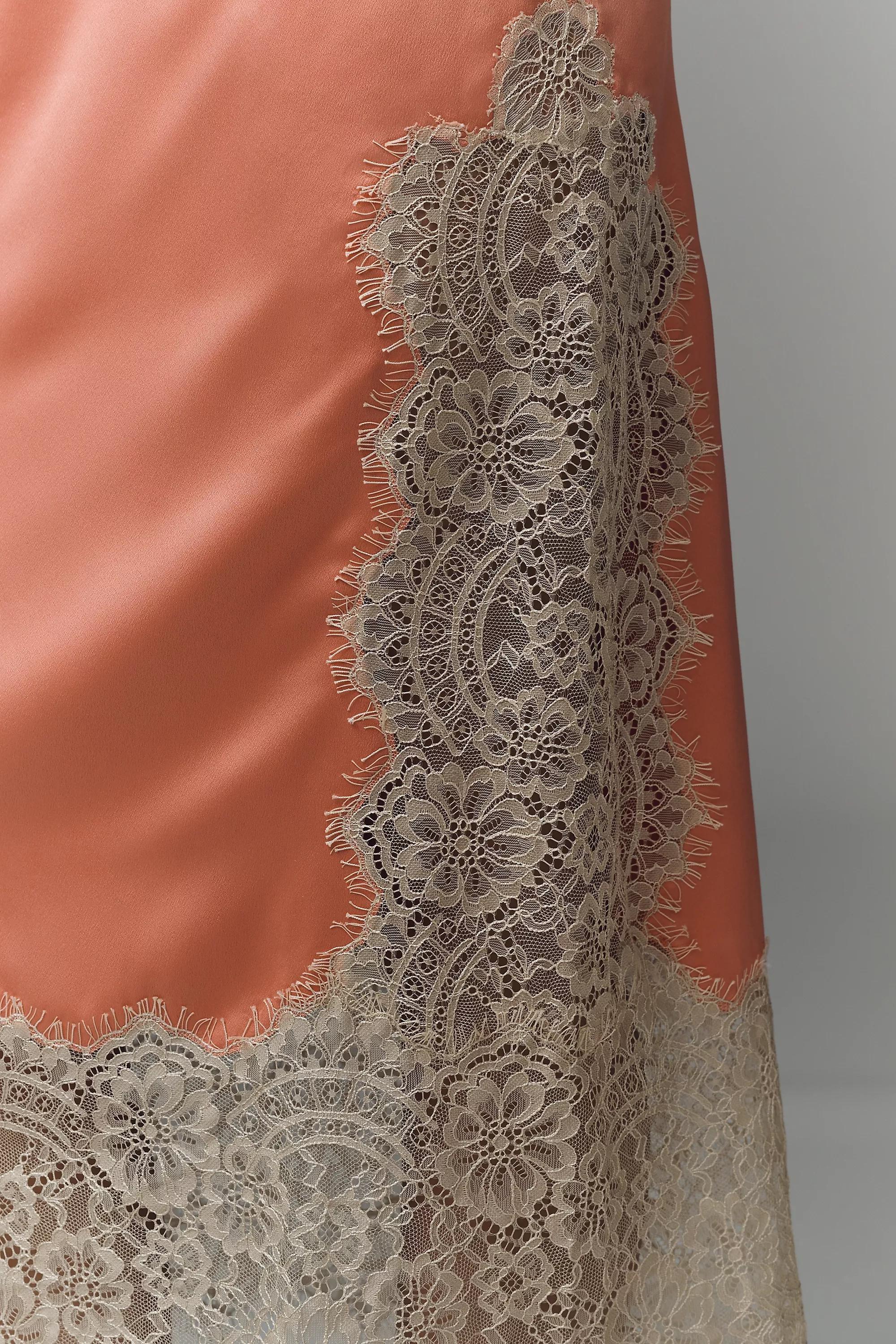 Cinzia Laced Satin Midi Skirt, Pink, Pink, medium