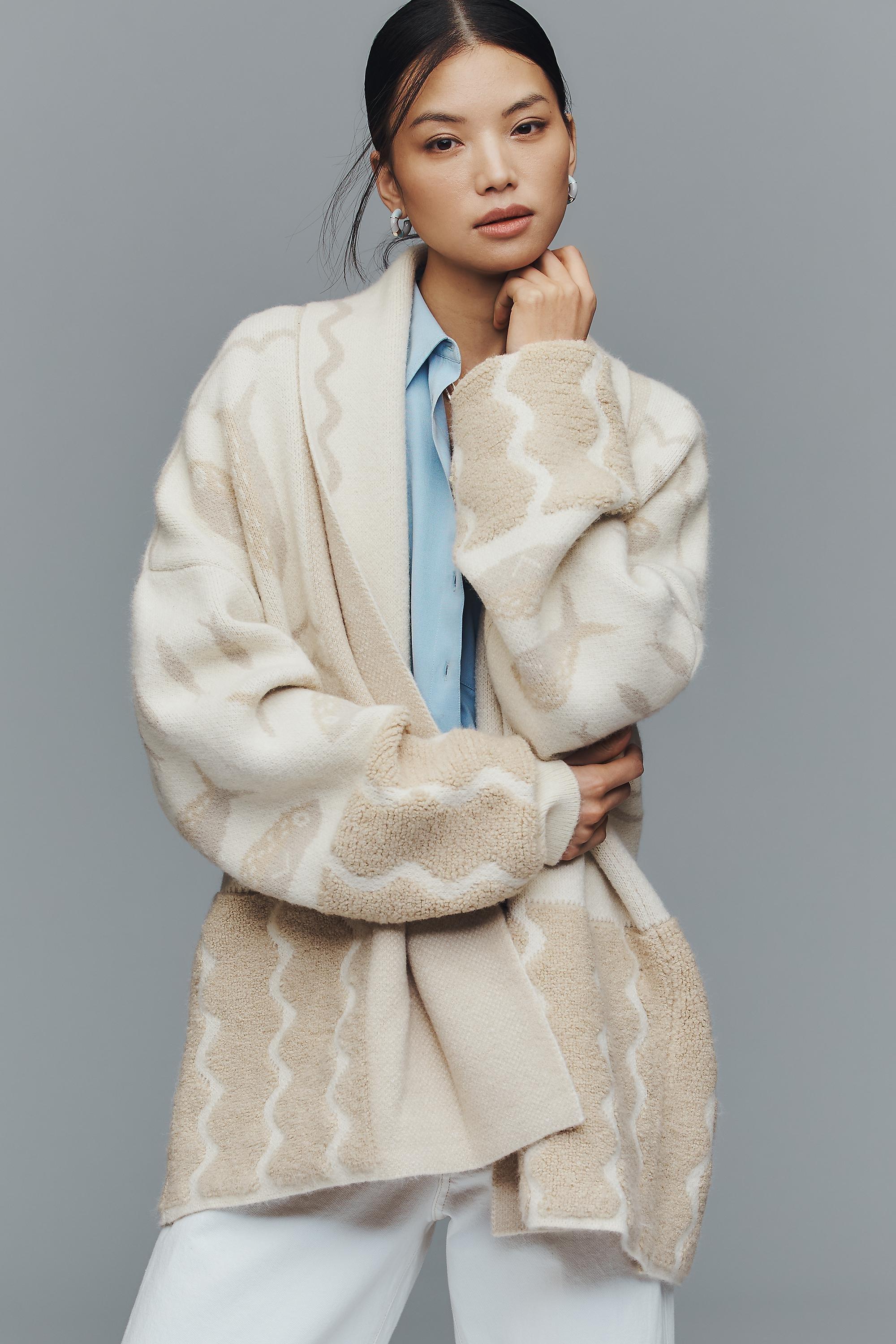 By Anthropologie Wave Textured Cardigan, White, A501_0014, medium