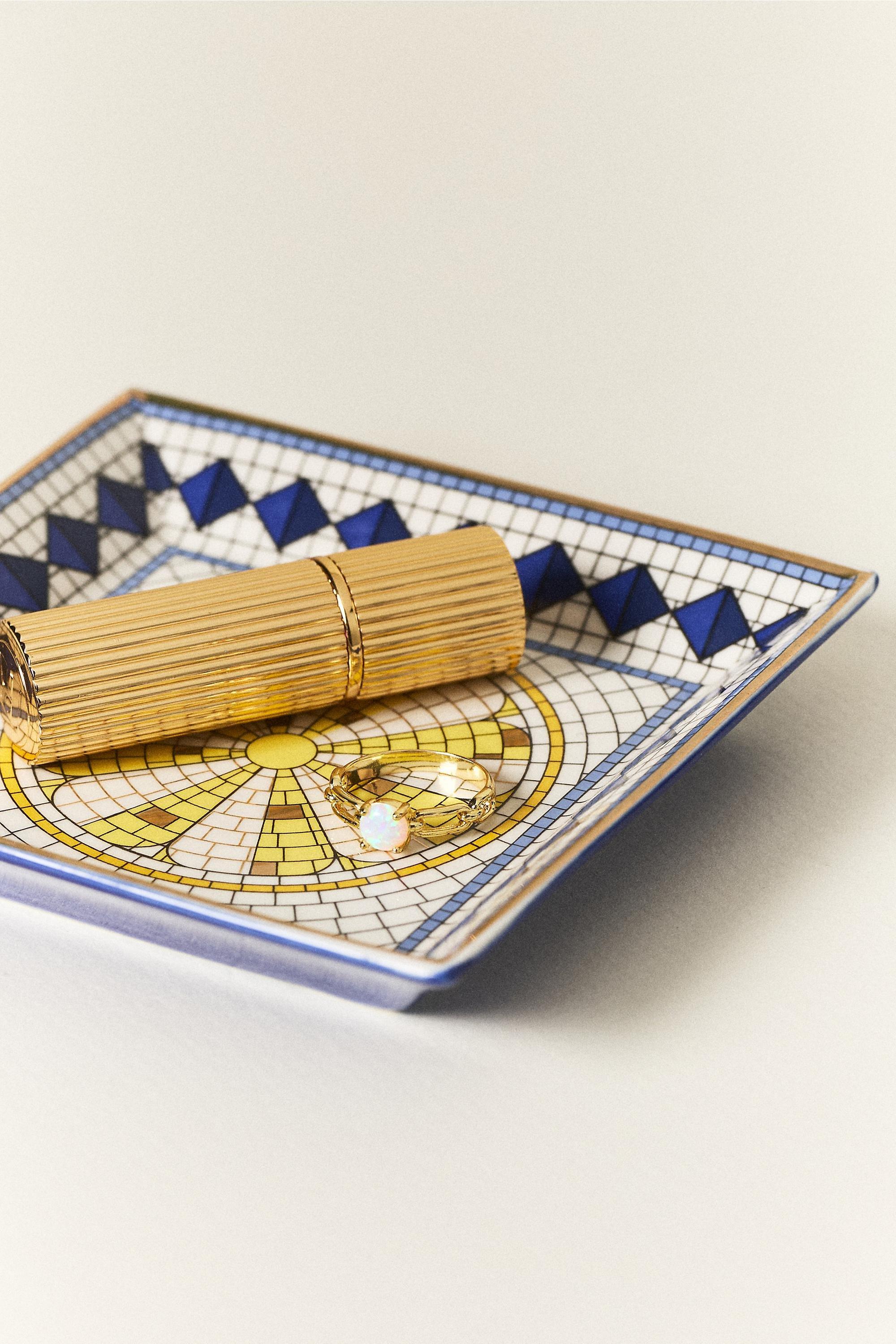 The Bistro Tile Stoneware Trinket Dish, Yellow, A501_0271, large image number 2