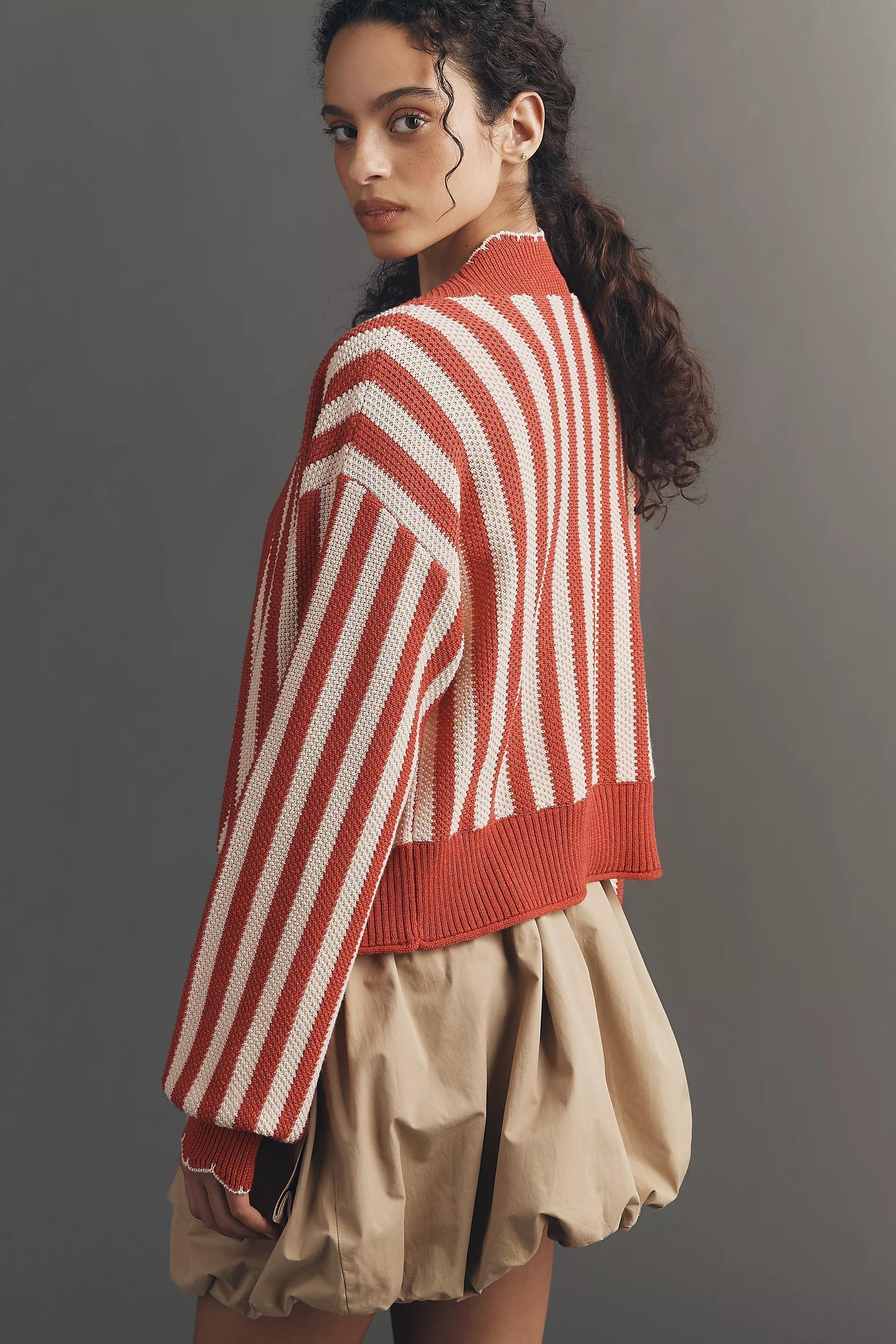 By Anthropologie Waffle-Knit Scalloped Cardigan, Red, Red, medium