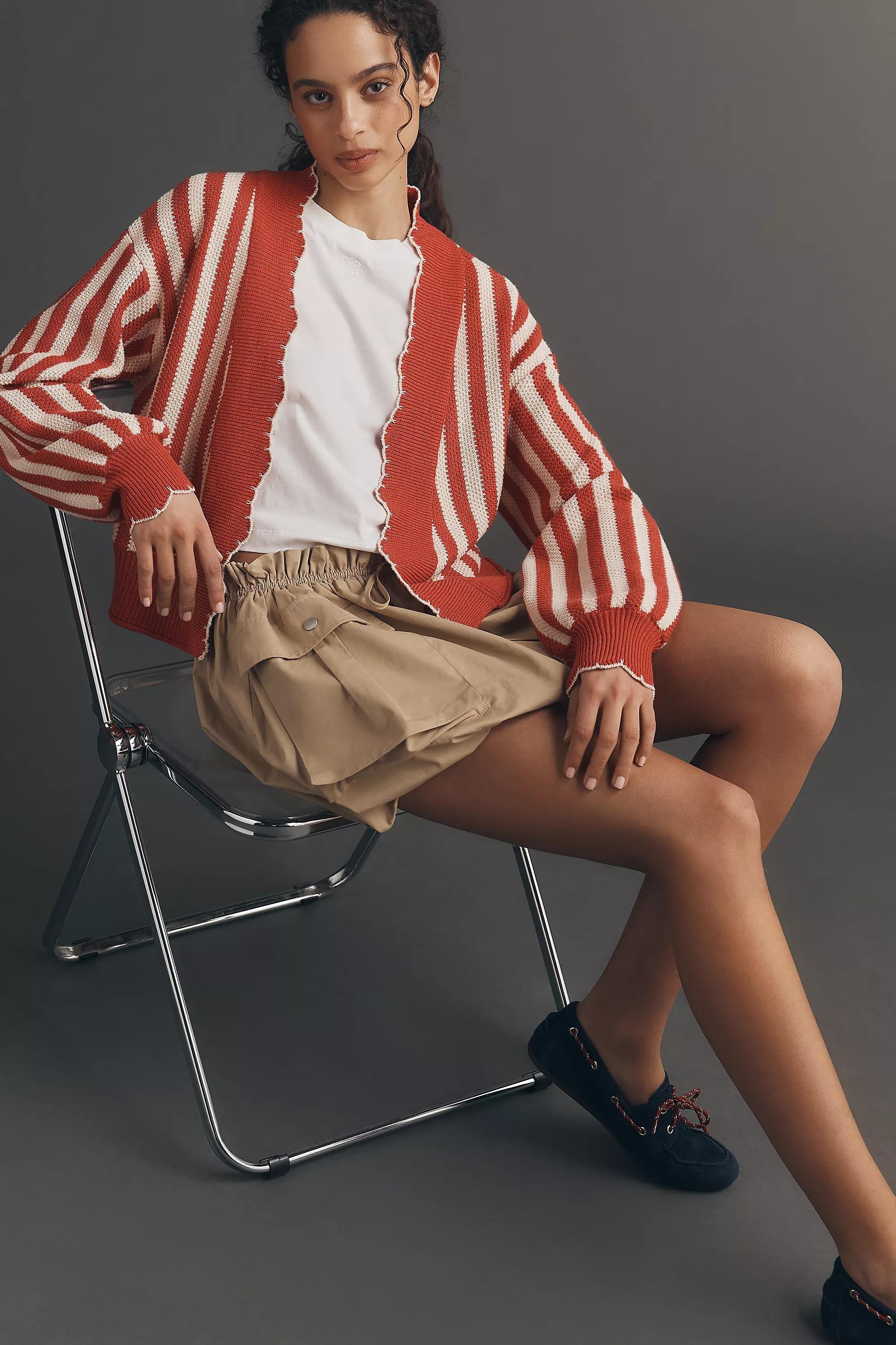 By Anthropologie Waffle-Knit Scalloped Cardigan, Red, Red, large image number 3
