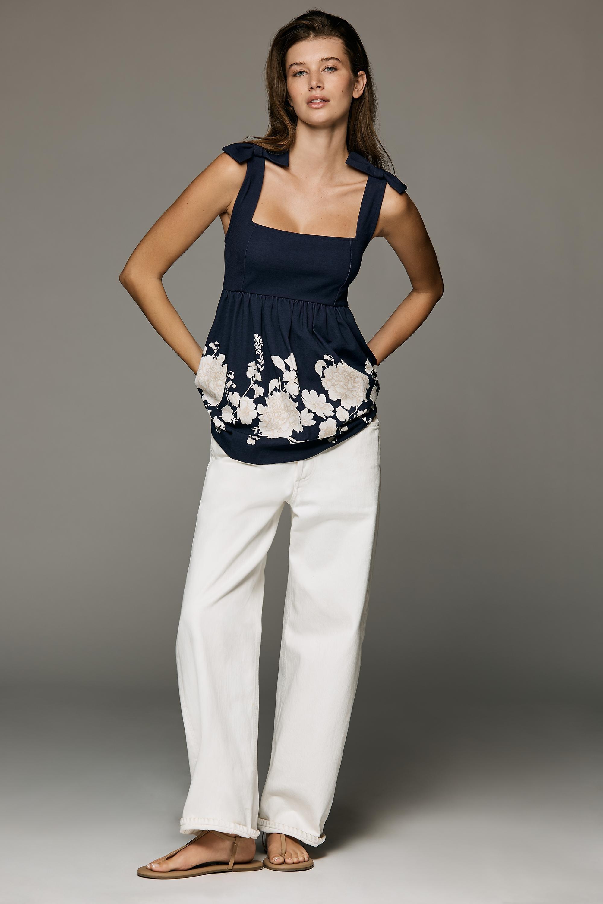 Maeve Bow-Strap Babydoll Top, Navy, A501_0041, large image number 3