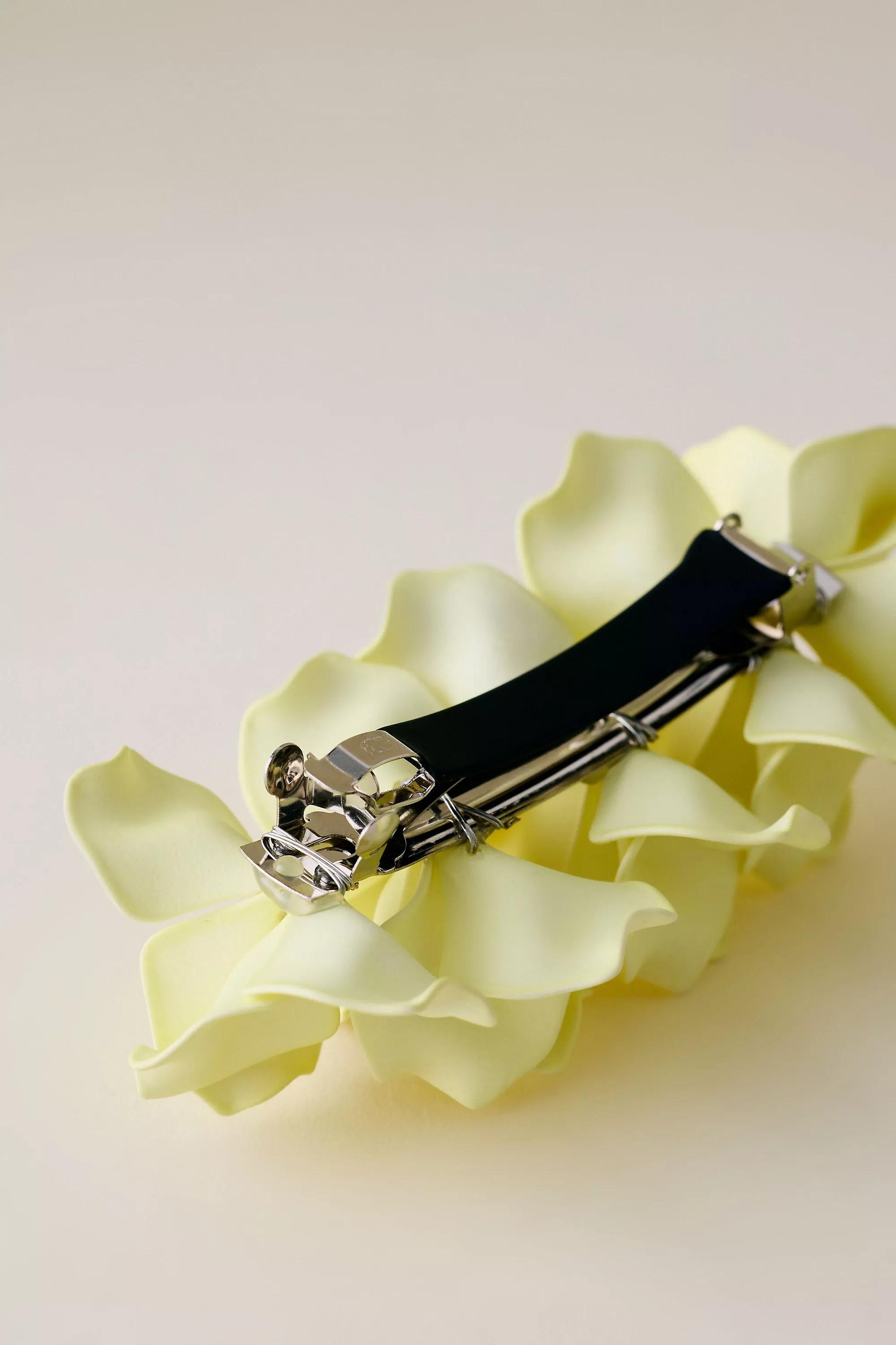 YELLOW 3D Floral Barrette Hair Clip, A501_0072, large image number 1
