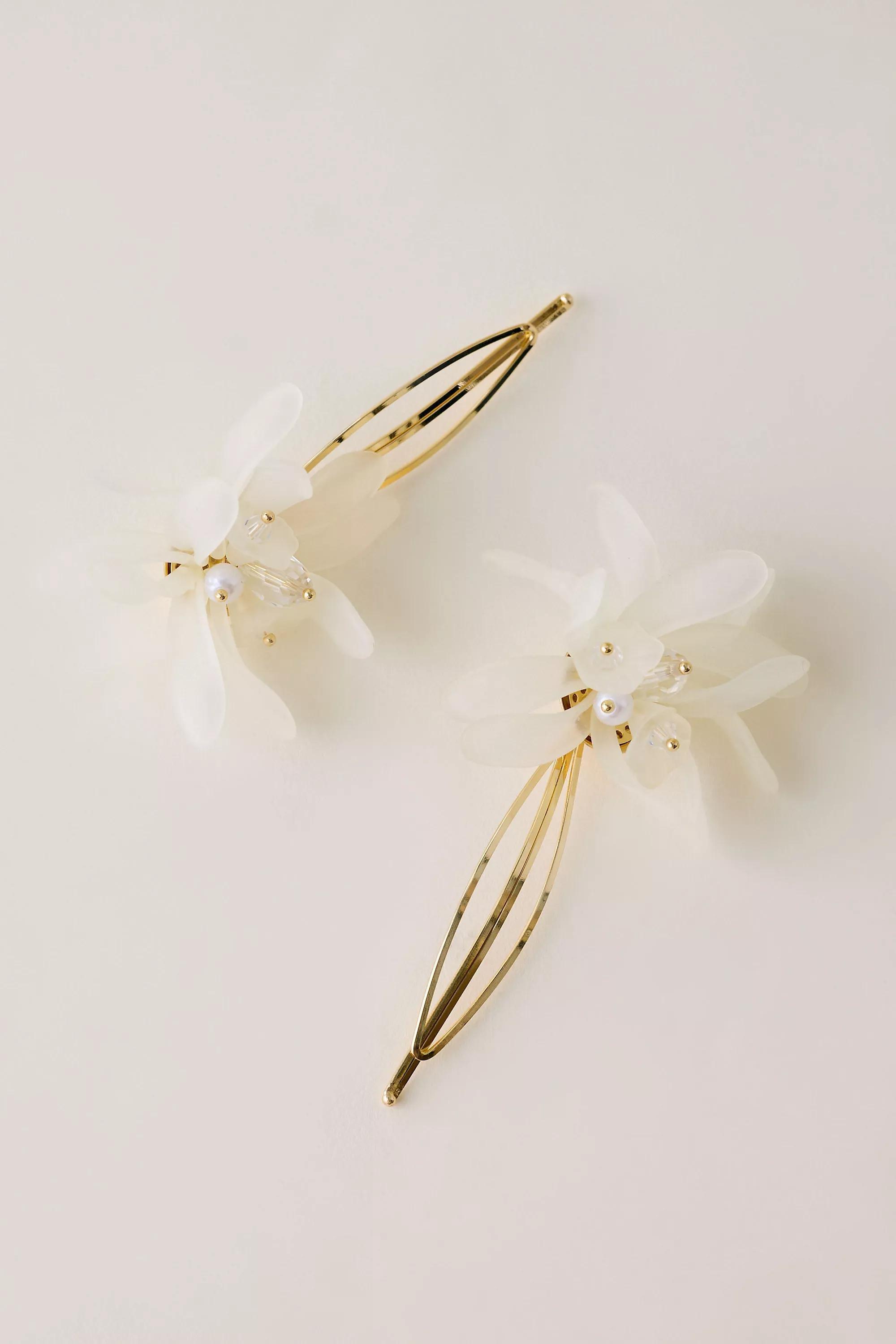 3D Floral Hair Pins, Set Of 2, White, A501_0010, medium