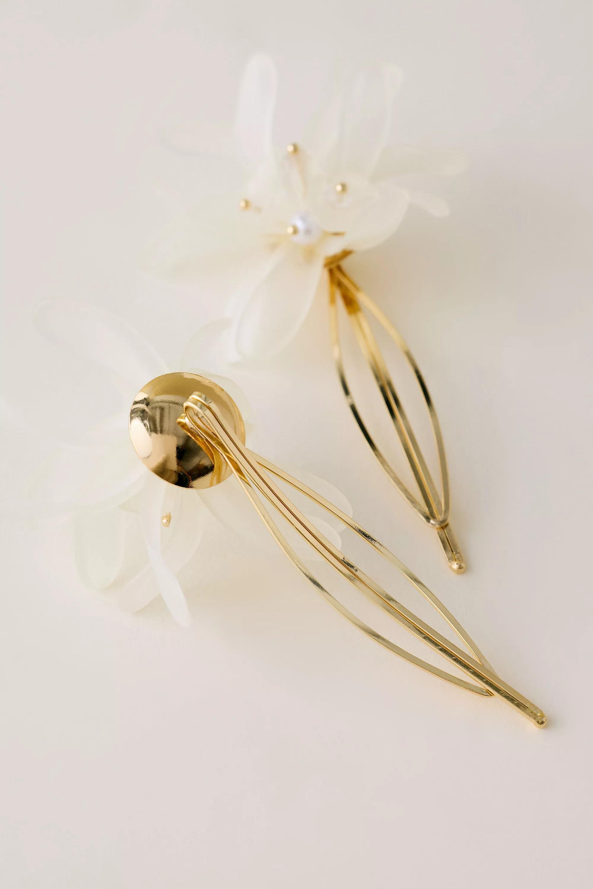 3D Floral Hair Pins, Set Of 2, White, A501_0010, large image number 2