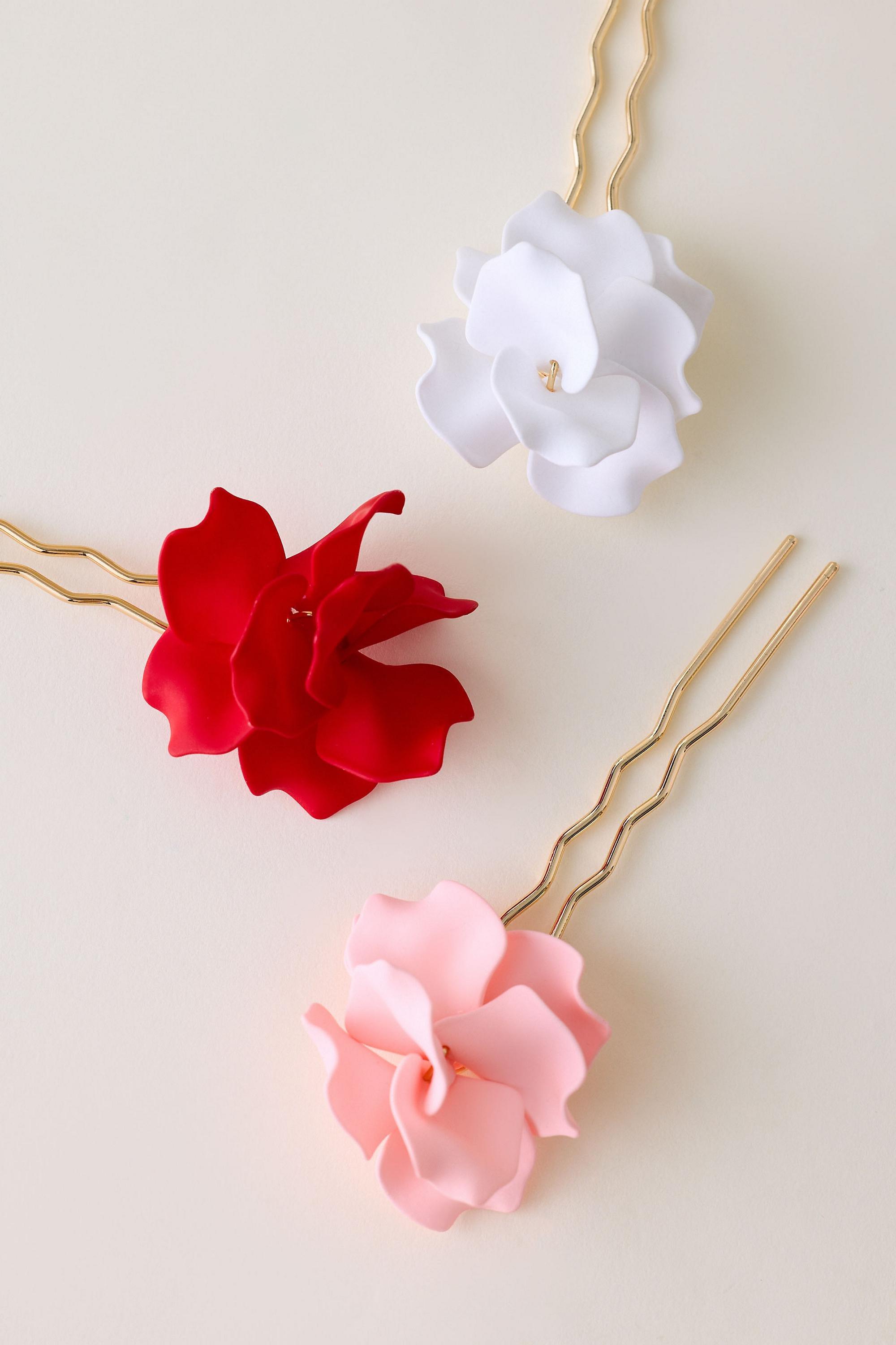 Flower Hair Pin, Set Of 2, White, A501_0010, large image number 1