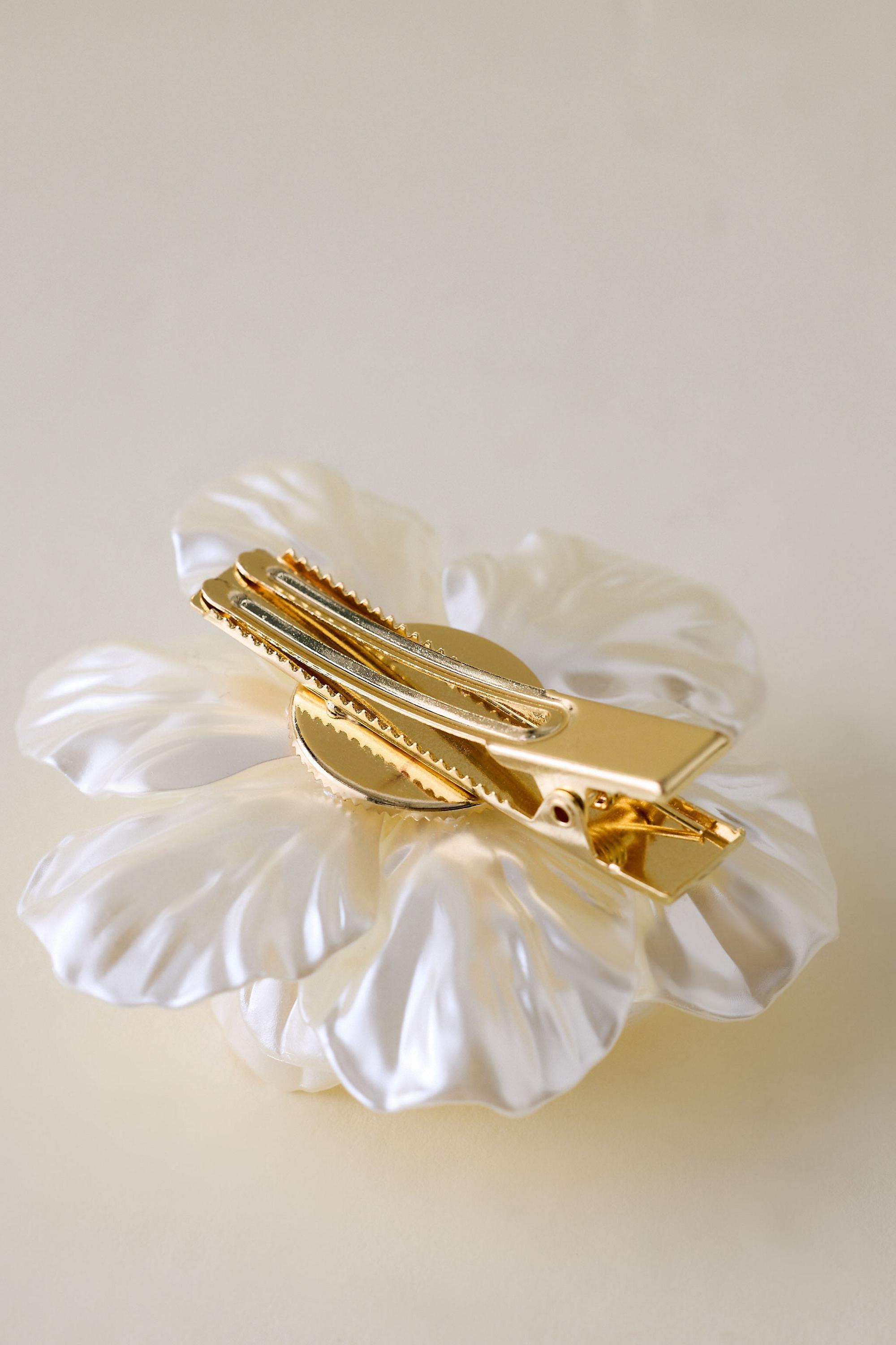 Faux-Pearl Floral Hair Clip, Pearl, A501_0017, large image number 2
