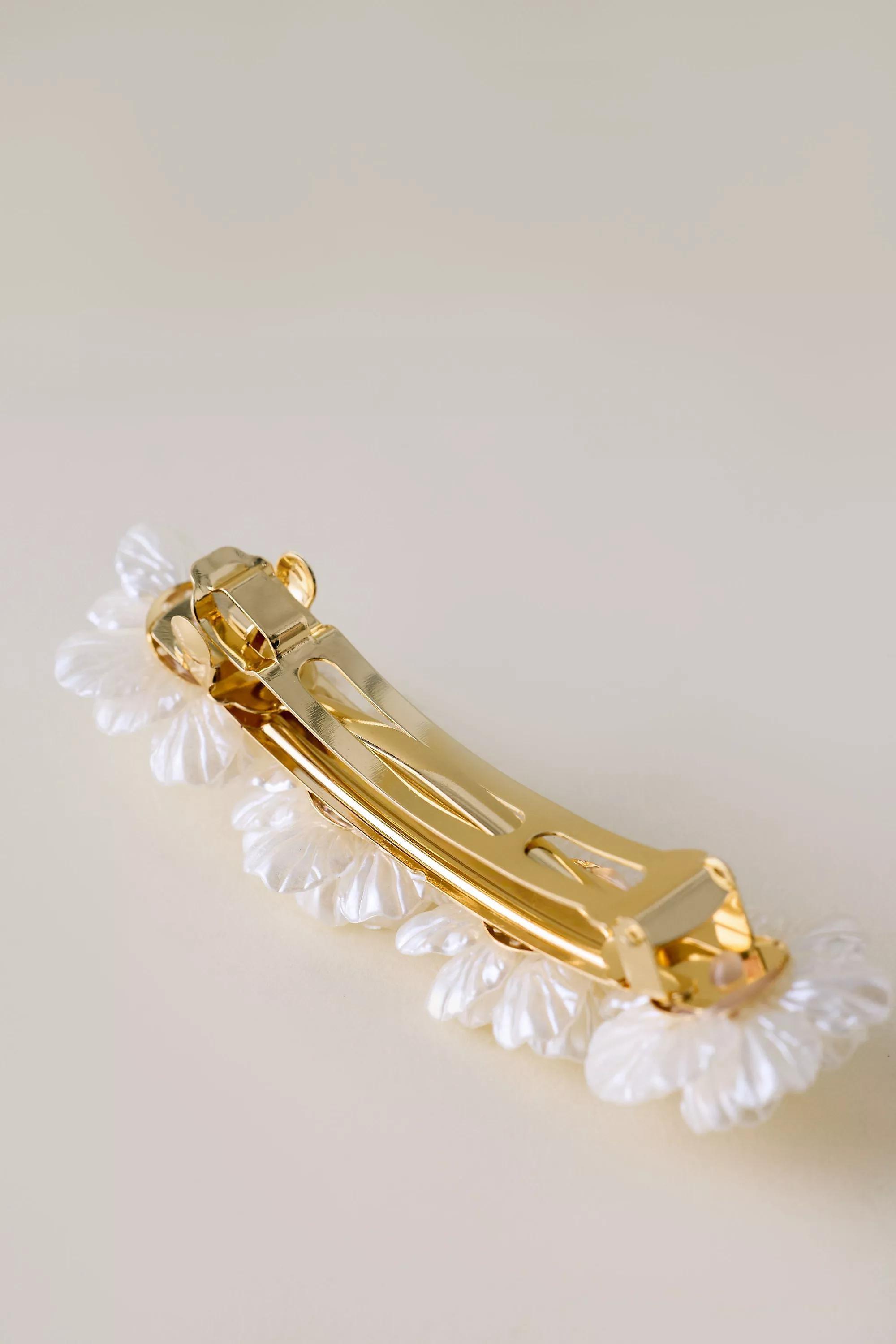 Faux-Pearl Flower Hair Barrette Clip, Pearl, A501_0017, large image number 2