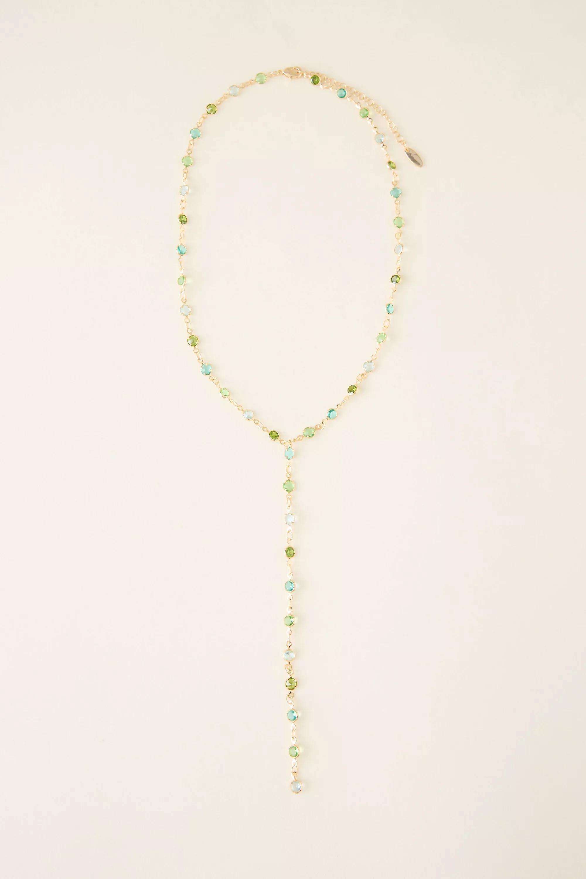 Gold-Plated Crystal Y Necklace, Green, A501_0030, large image number 0