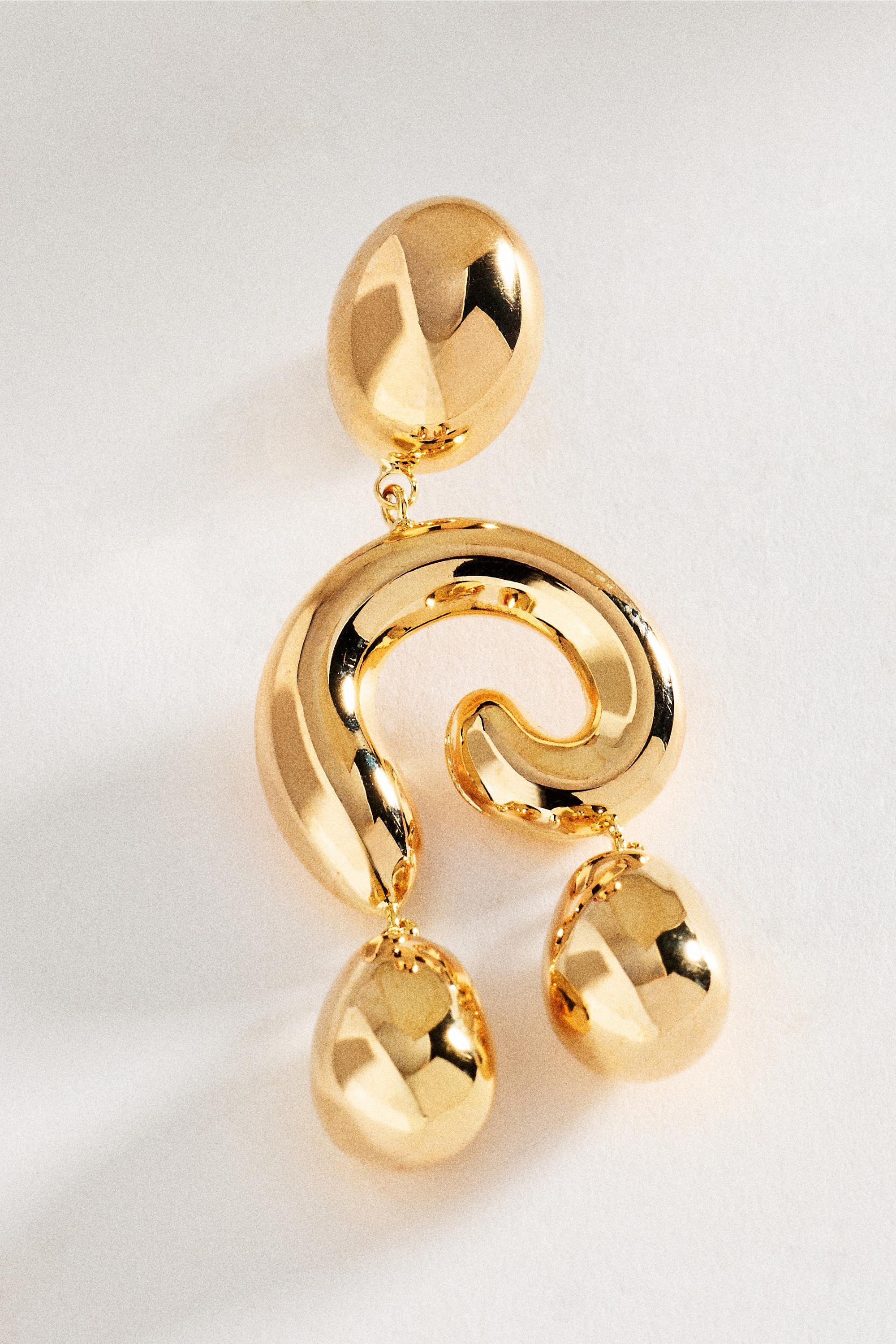 Sculptural Deco Drop Earrings, Gold, Gold, large image number 3