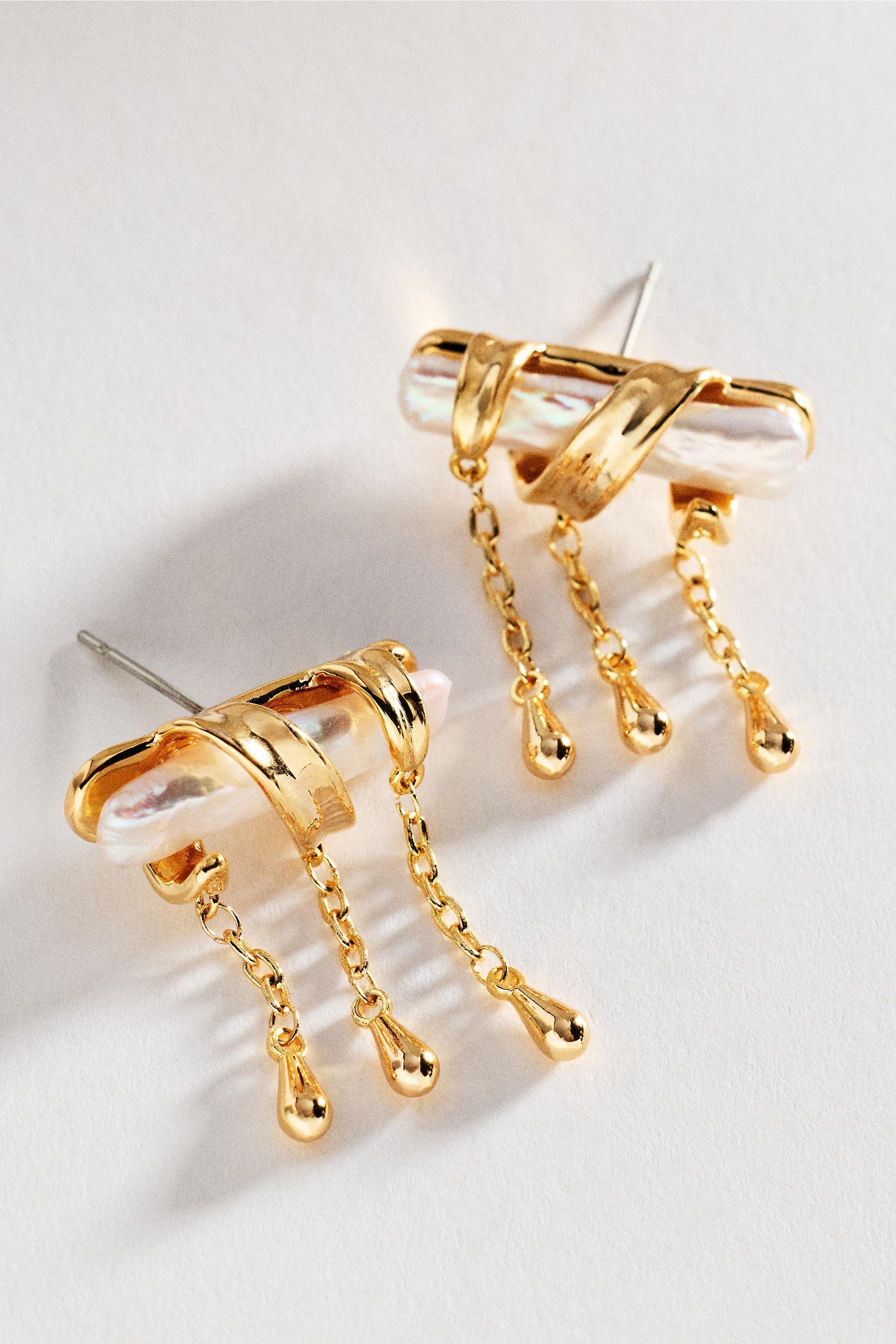 Pearl Bar Drippy Earrings, Silver, A501_0017, large image number 0