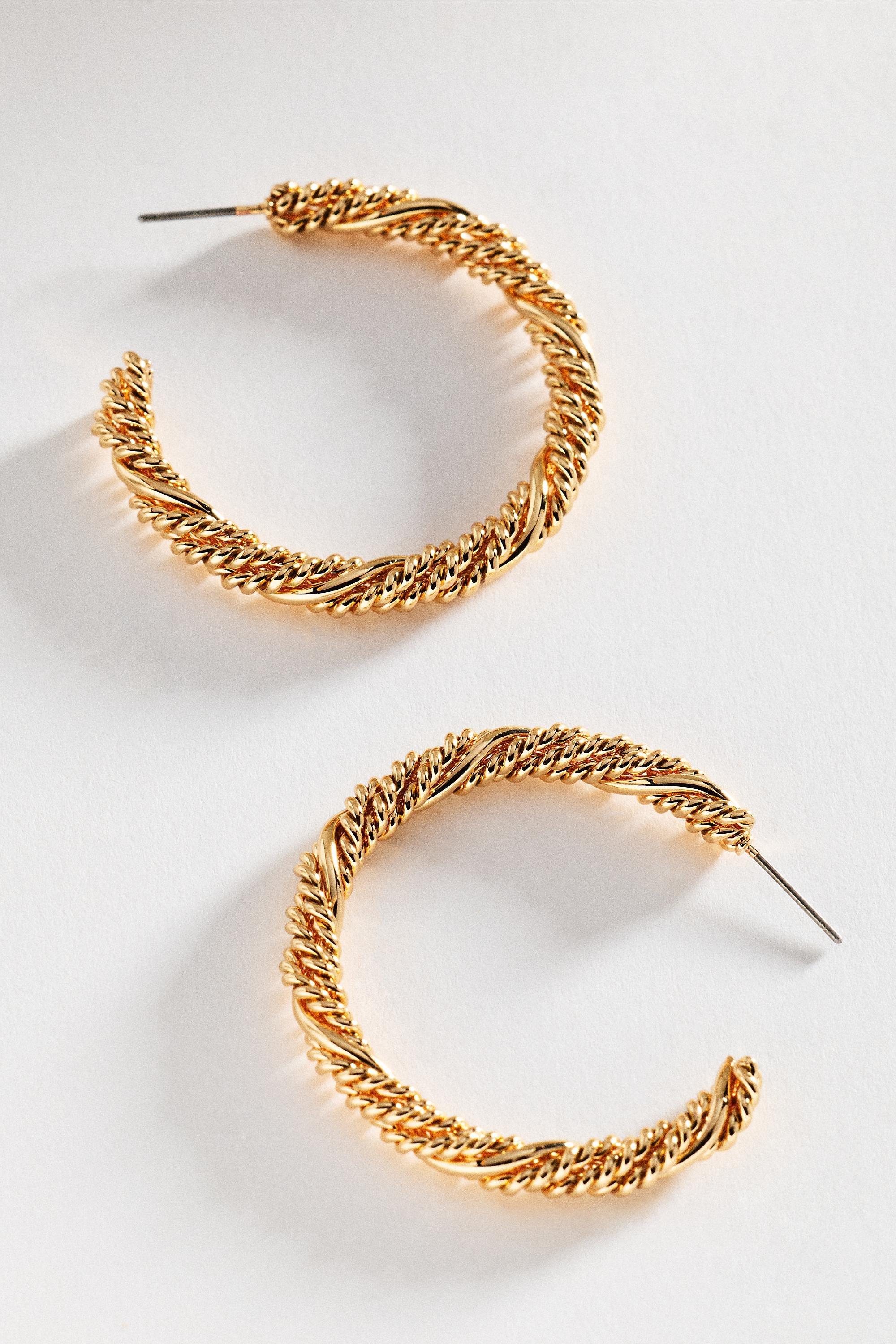 Braided Hoop Earrings, Gold, A501_0070, large image number 1