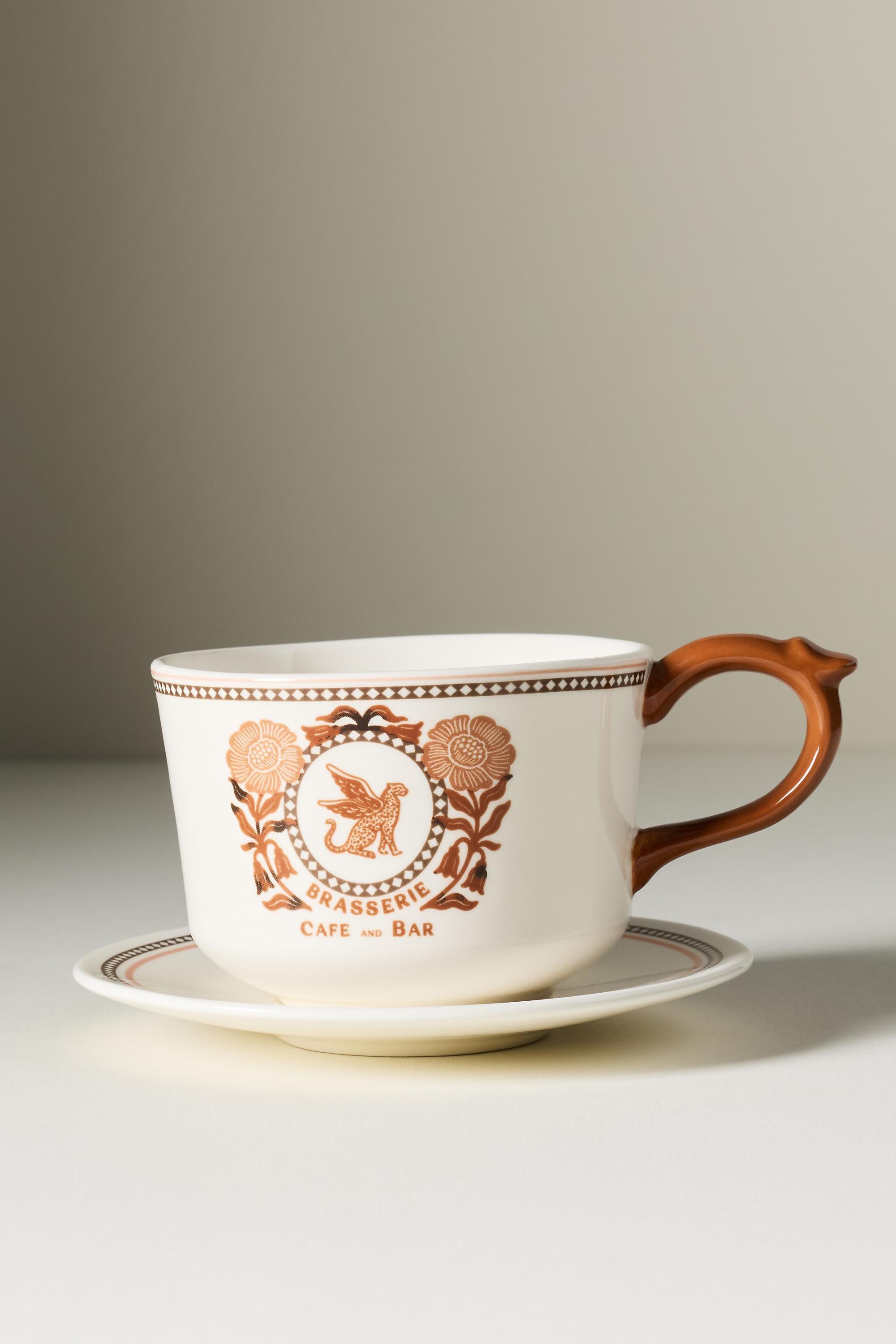 Reverie Stoneware Mug & Saucer, Orange, medium