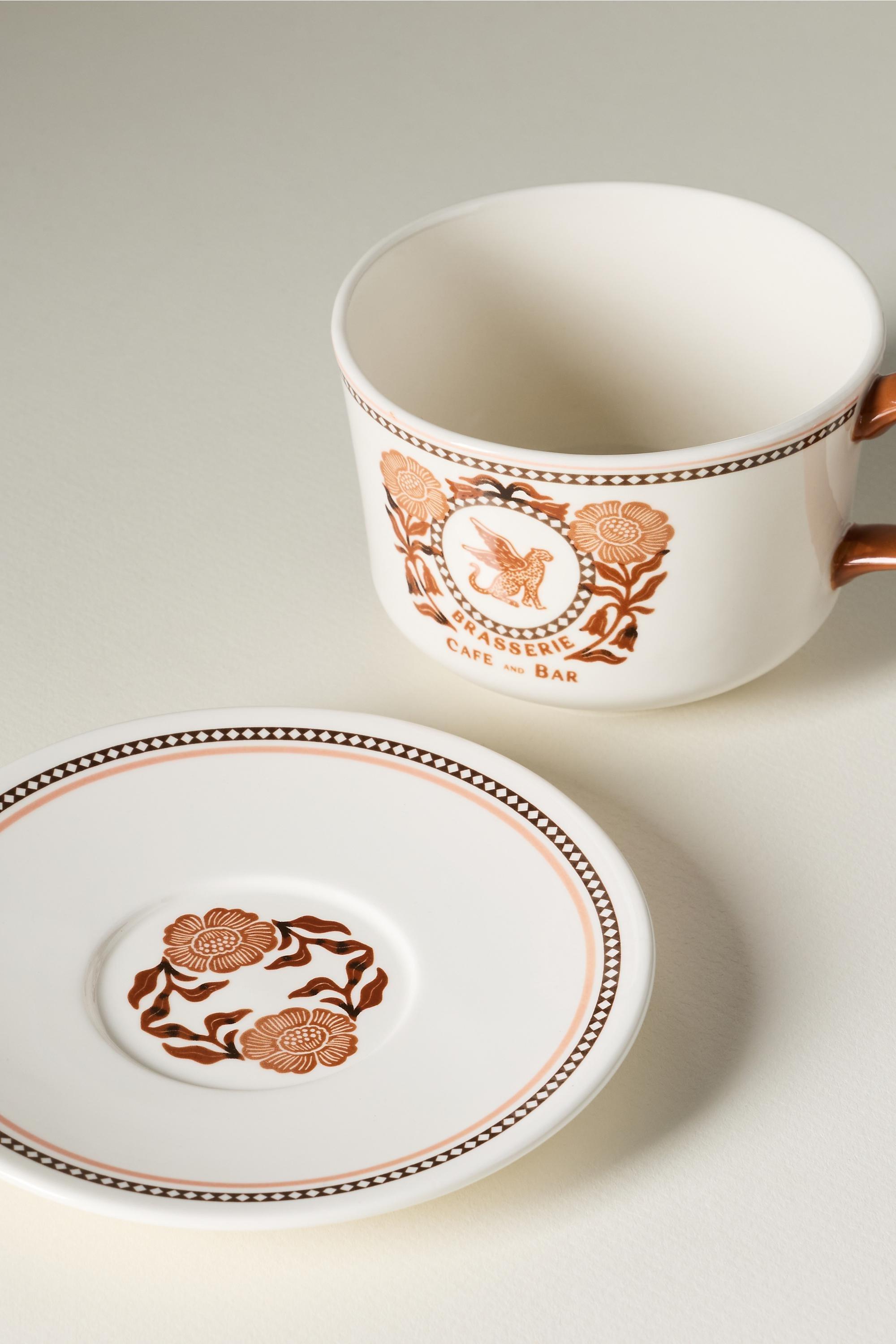 Reverie Stoneware Mug & Saucer, Orange, medium